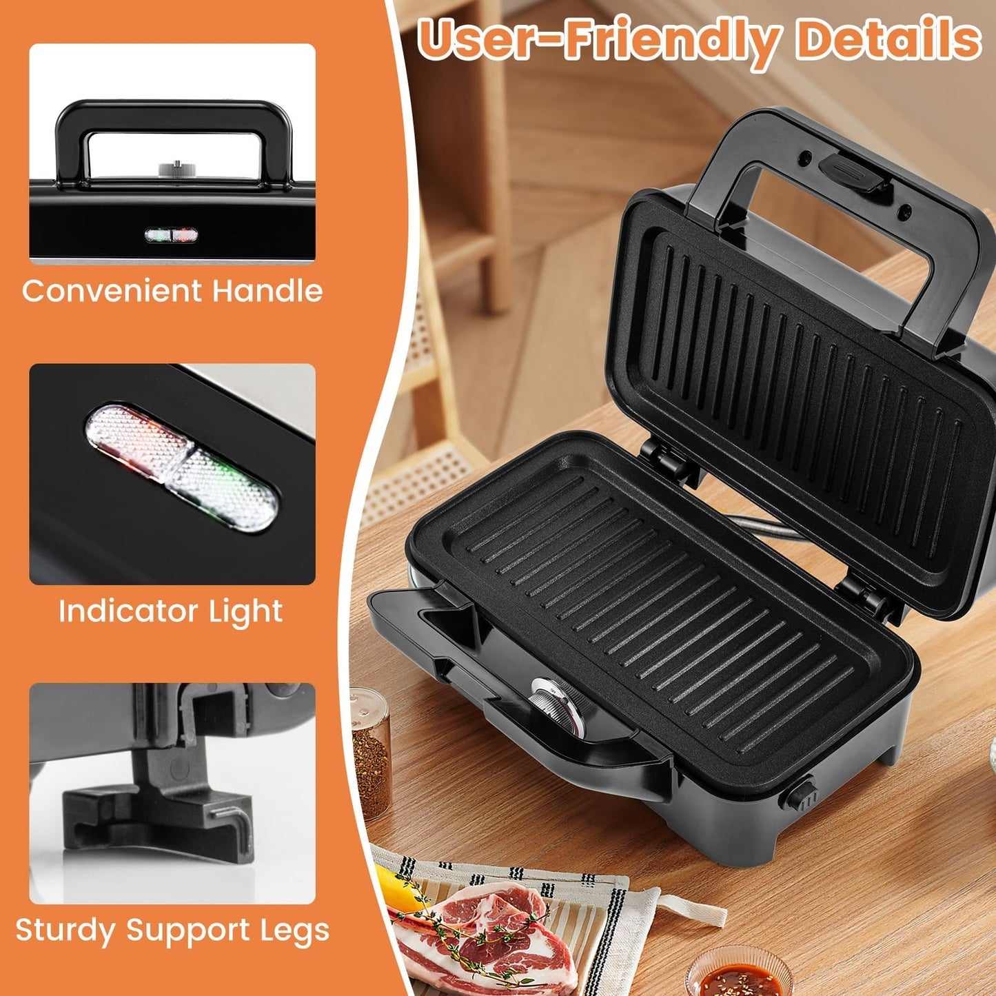 1200W Waffle Maker & Panini Grill - 3-in-1 Sandwich Maker with Non-Stick Plates7