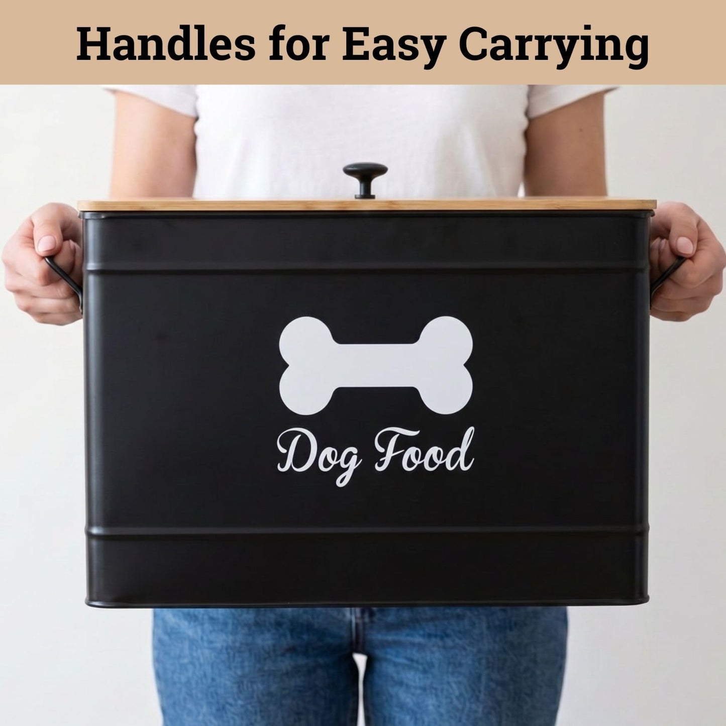 Airtight Metal Dog Food Storage Container, 15 20 lbs, 70 Cup Capacity, Bamboo Li7