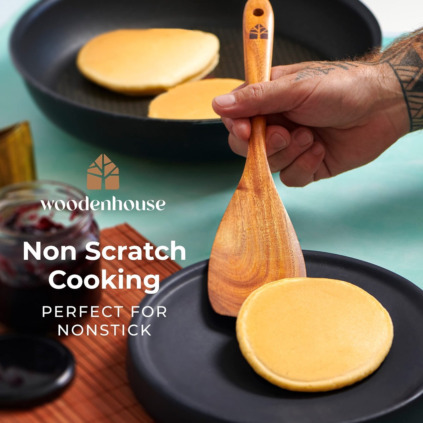 12 Pcs Wooden Cooking Spoons Set with Holder & Hooks | Heat Resistant, Nonstick3