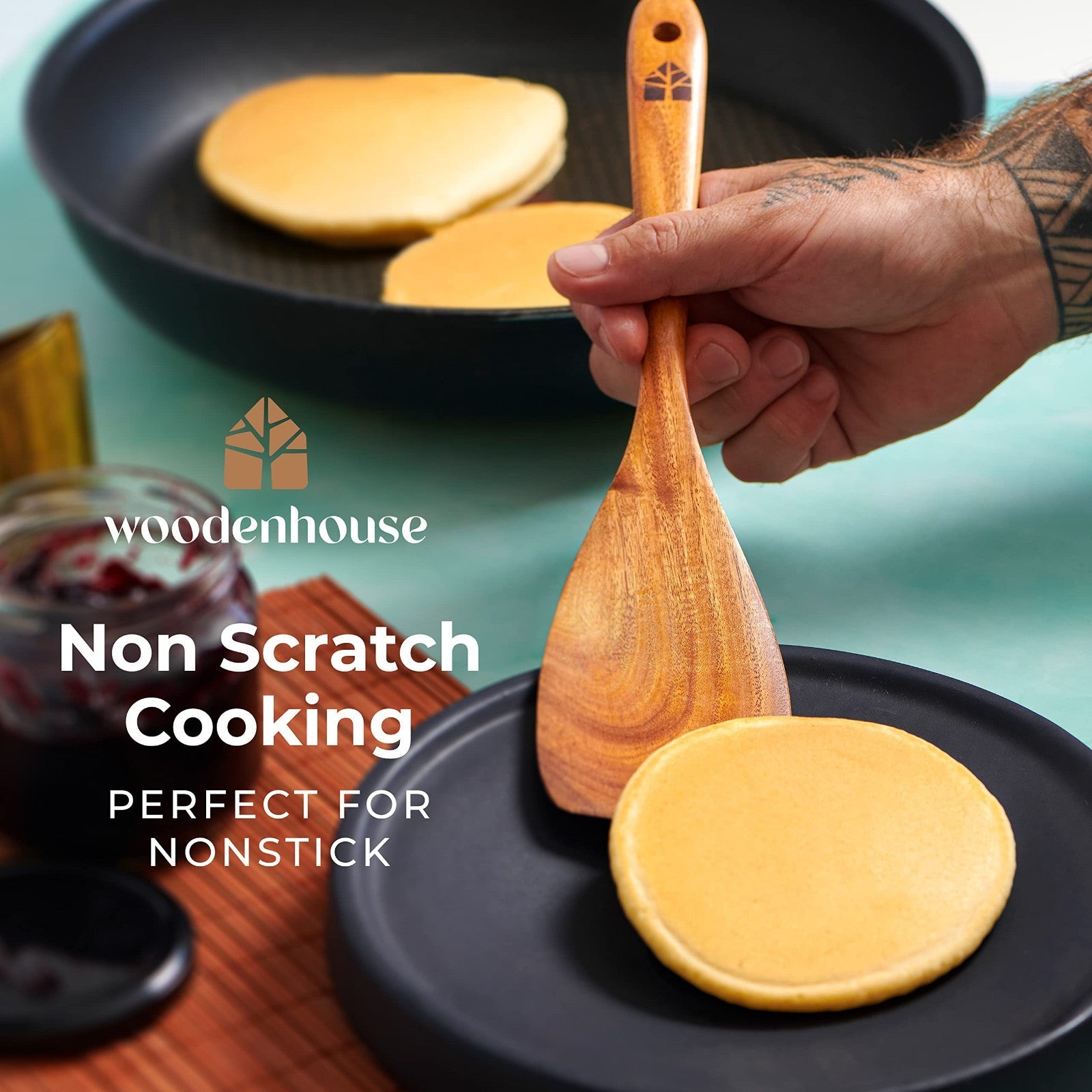 12 Pcs Wooden Cooking Spoons Set with Holder & Hooks | Heat Resistant, Nonstick3