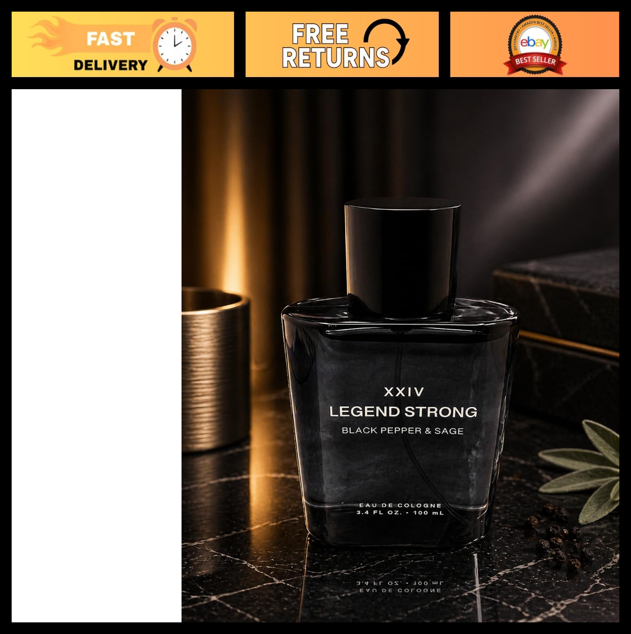 Strong Eau de Parfum for Men 3.4 oz - Long-Lasting Masculine Scent, Black Pepper0