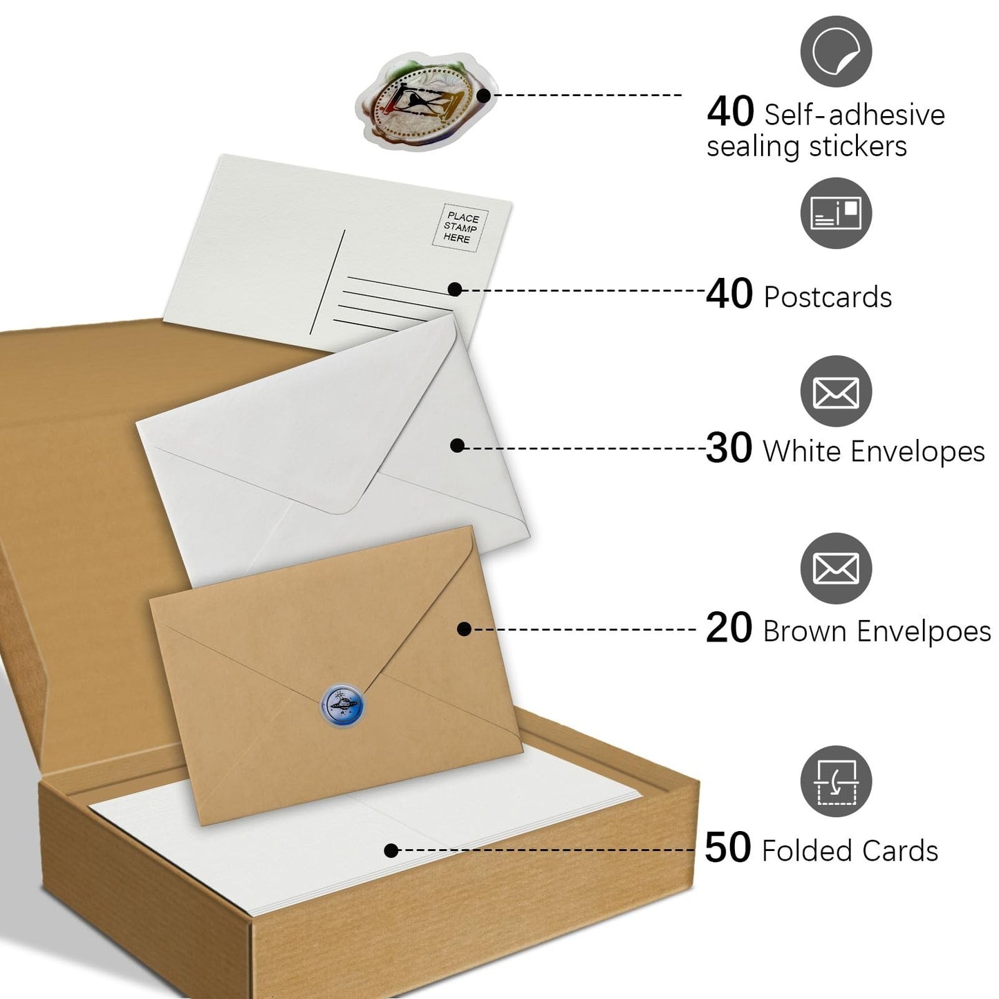 50 Pack Foldable Watercolor Cards & Envelopes 5"x7" | 140LB Cotton Postcards3