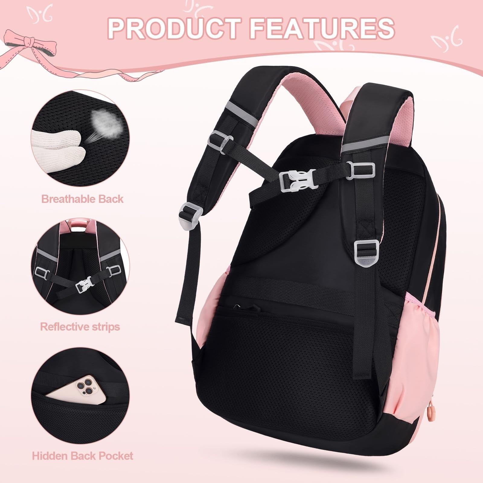 4PCS Girls Backpack Set   Stylish School Bag, Tote, Lunch Bag & Pencil Case7