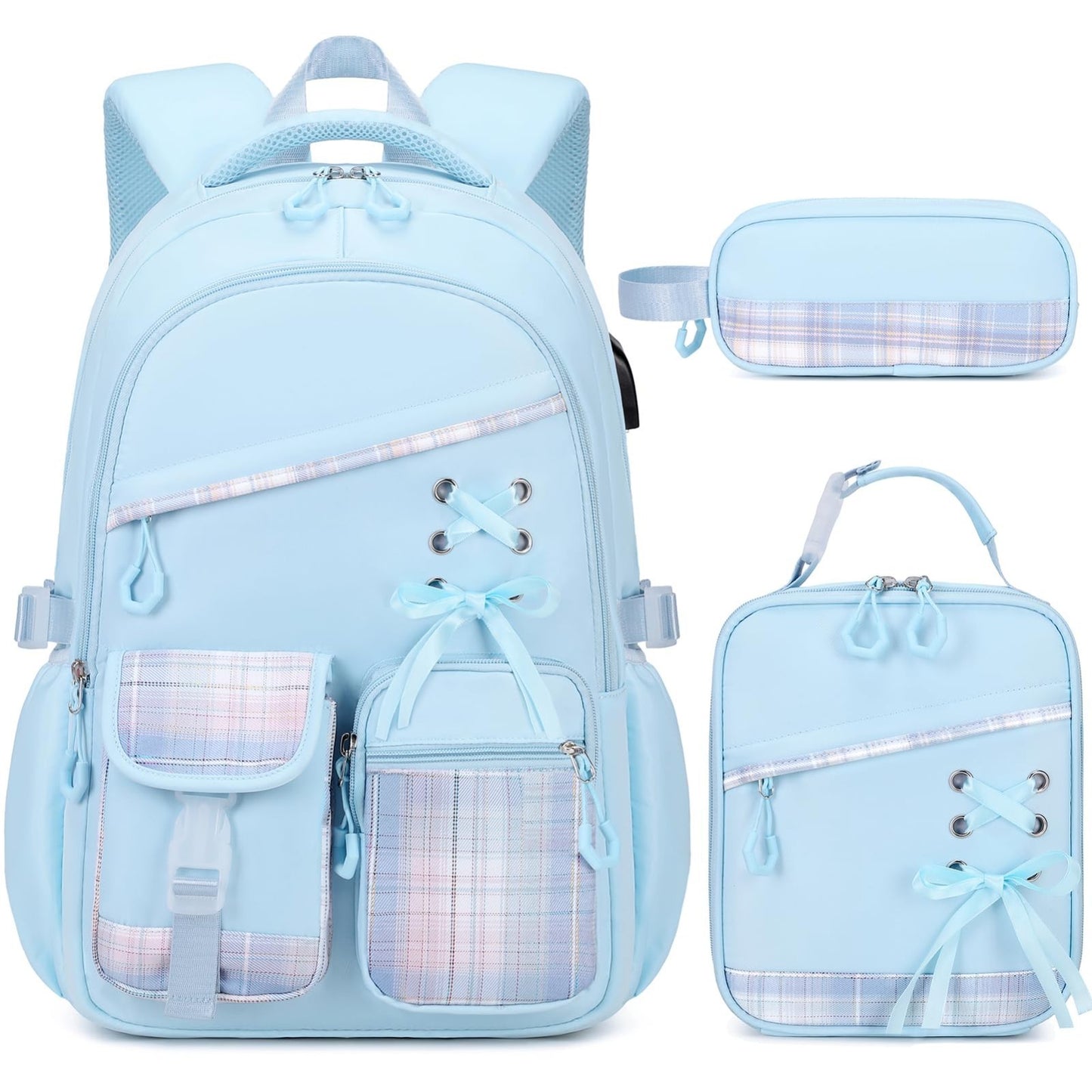 3PCS Girls School Backpack Set with Lunch Box & Pencil Pouch   Stylish & Durable1