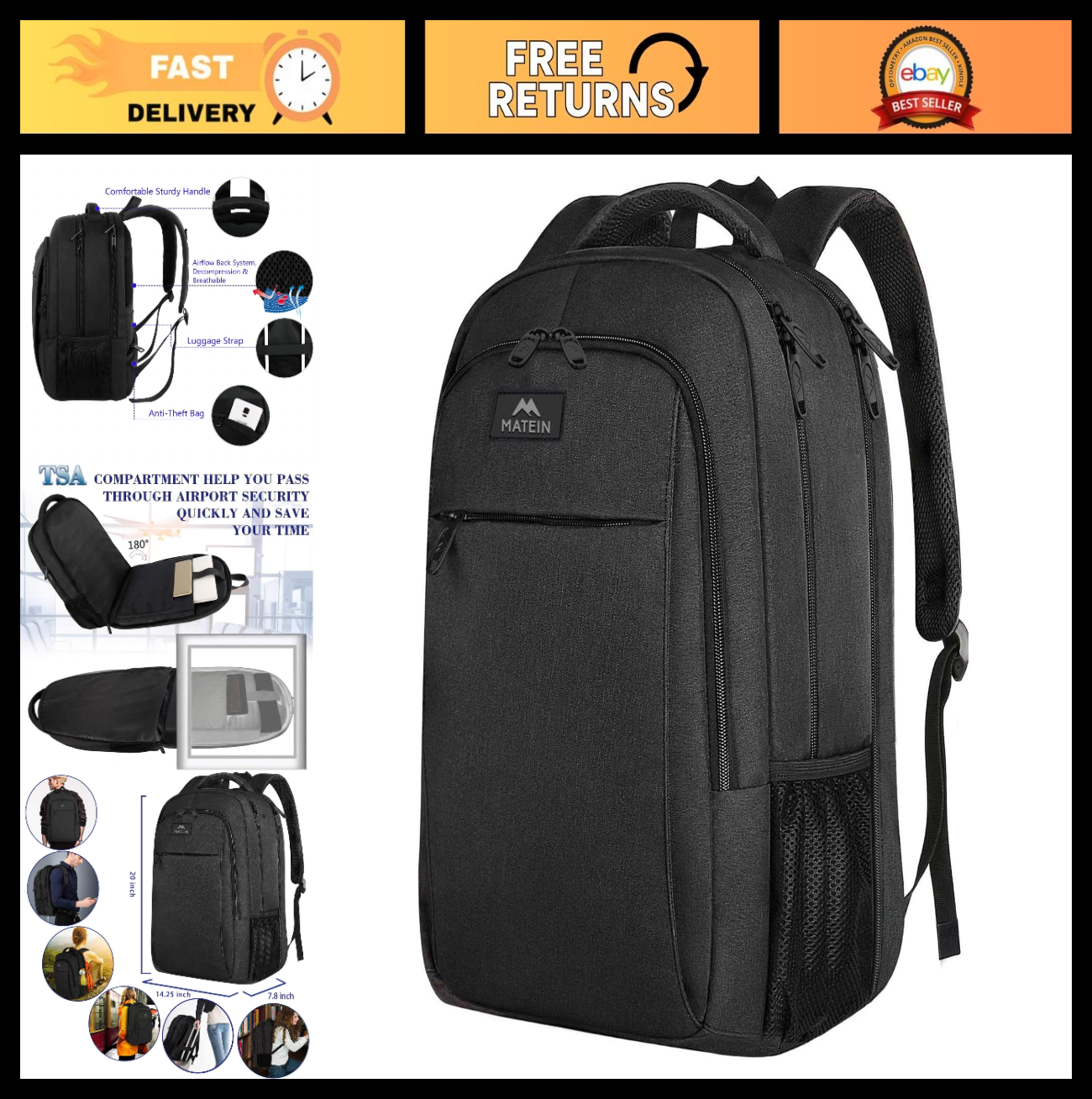 Extra Large 18" TSA Friendly Laptop Backpack, Travel Bag with Multiple Pockets0