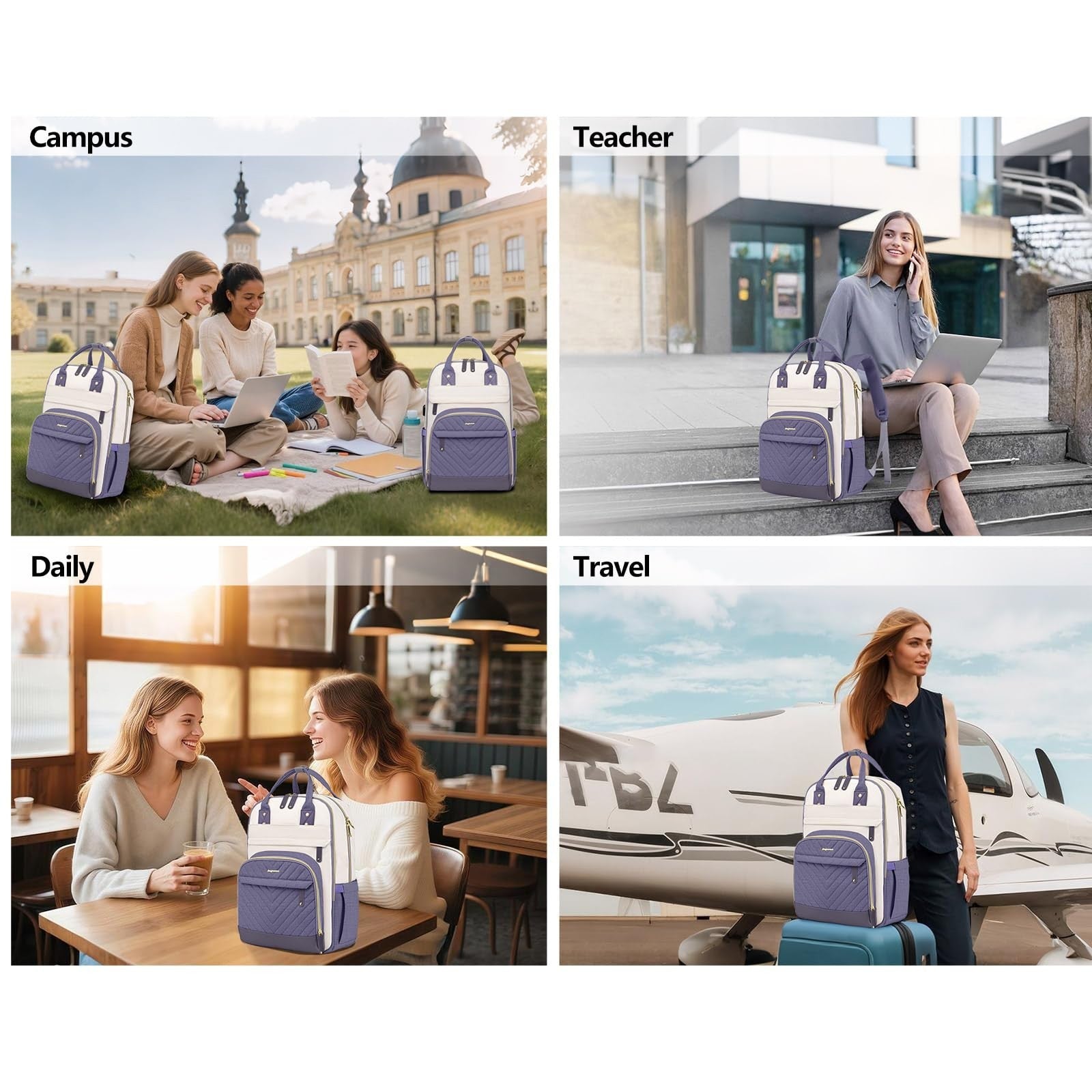 Stylish 17.3" Laptop Backpack for Women   Travel Work Bag with USB Charger6