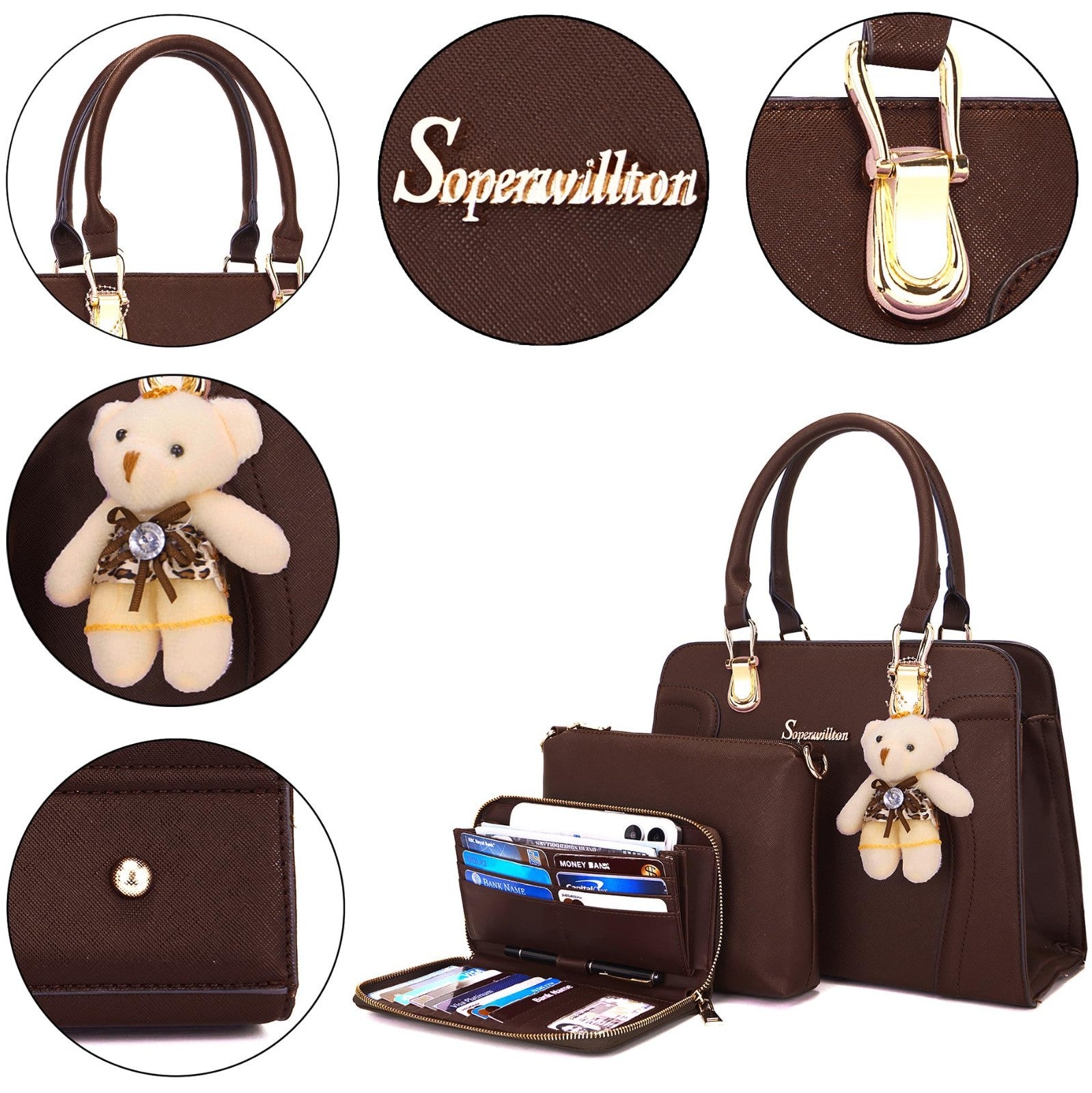Stylish 3pcs Women's Shoulder Handbags Set - Satchel Purse & Wallet Included3