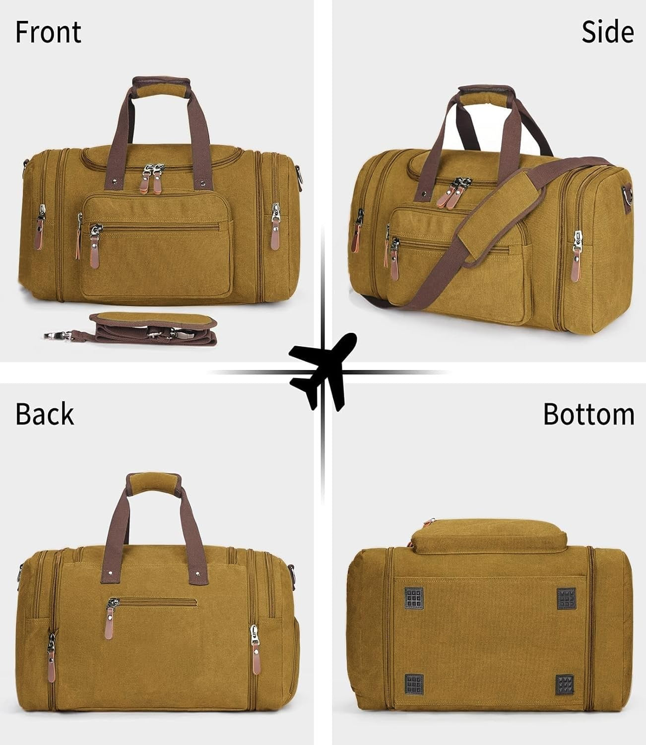 Large Canvas Leather Duffle Bag - Stylish Outdoor Shoulder Bag in Yellow2