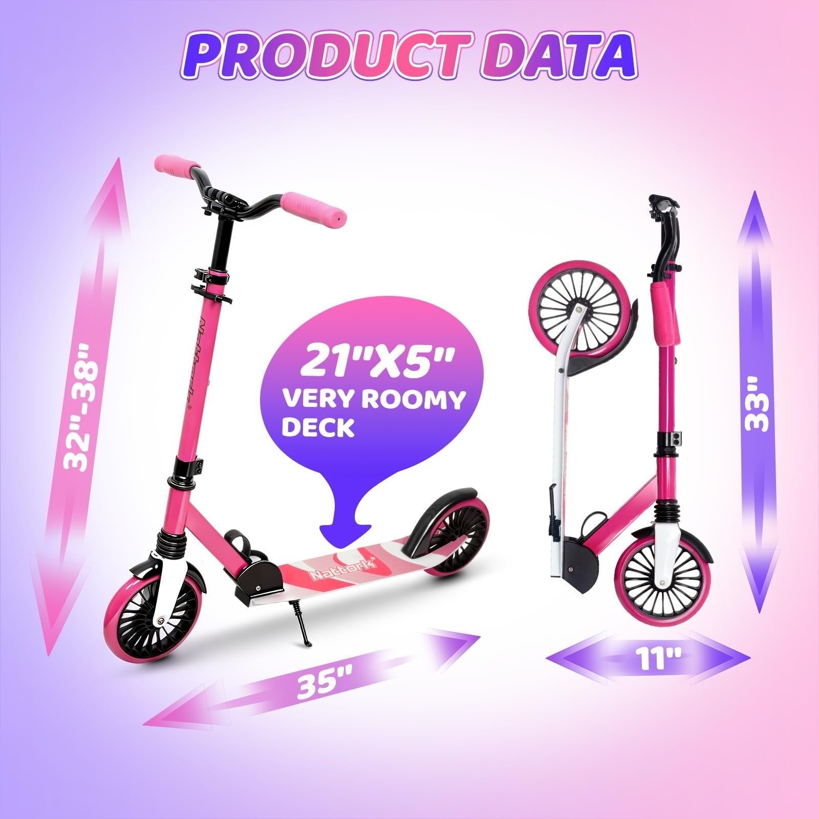 Adjustable Kick Scooter for Kids & Teens, Max Load 240 LBS, Foldable, 8" Wheels,7