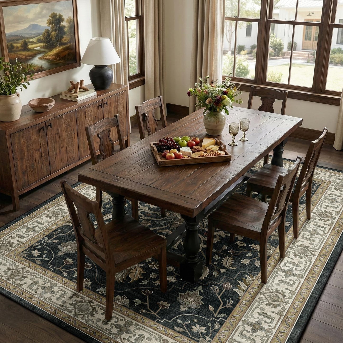 Washable 8'x10' Area Rug   Non Slip, Water Repellent, Pet Friendly, Vintage Flor2