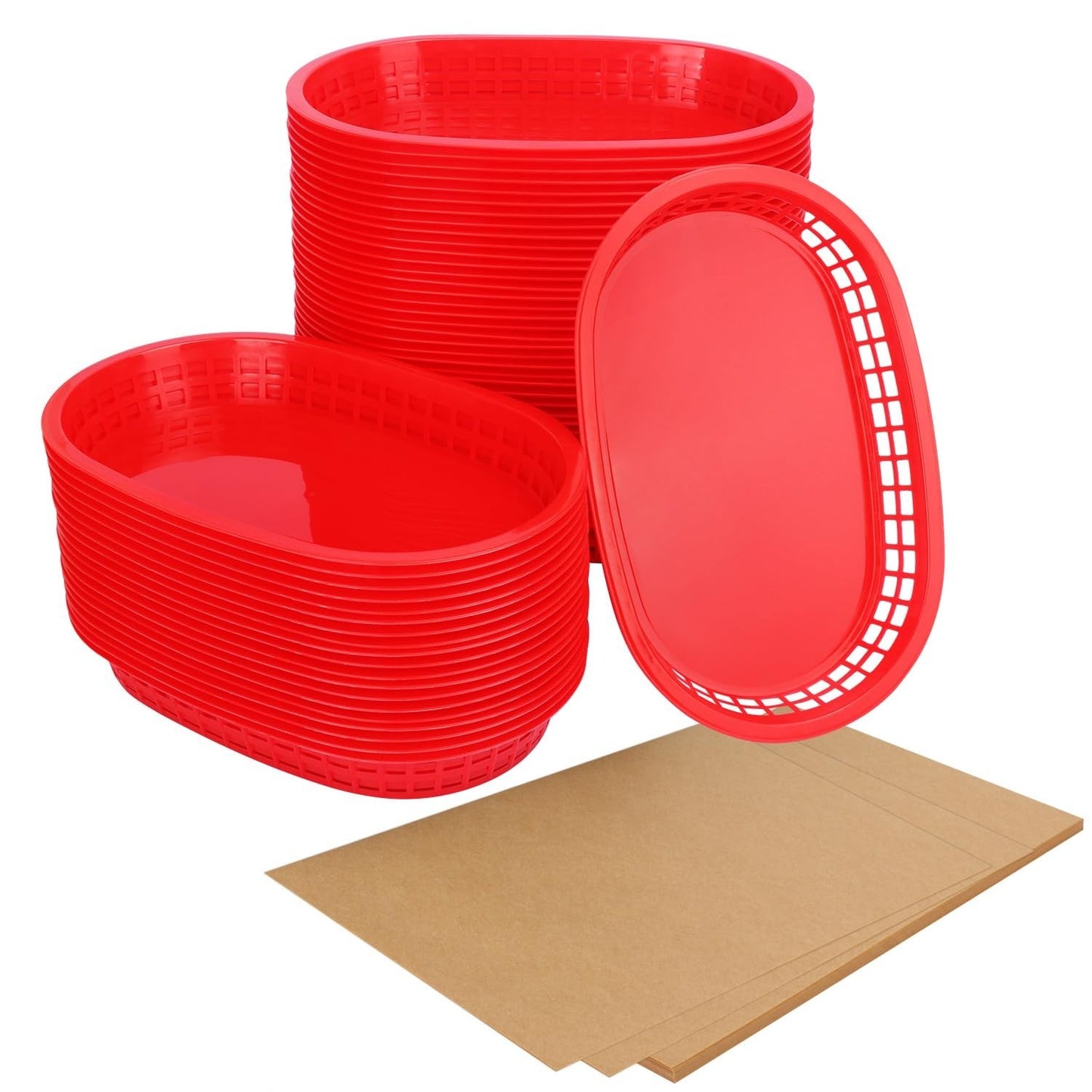 50 Pack Red Plastic Fast Food Baskets 10.6"x6.7" - Perfect for Fries, Sandwiches0