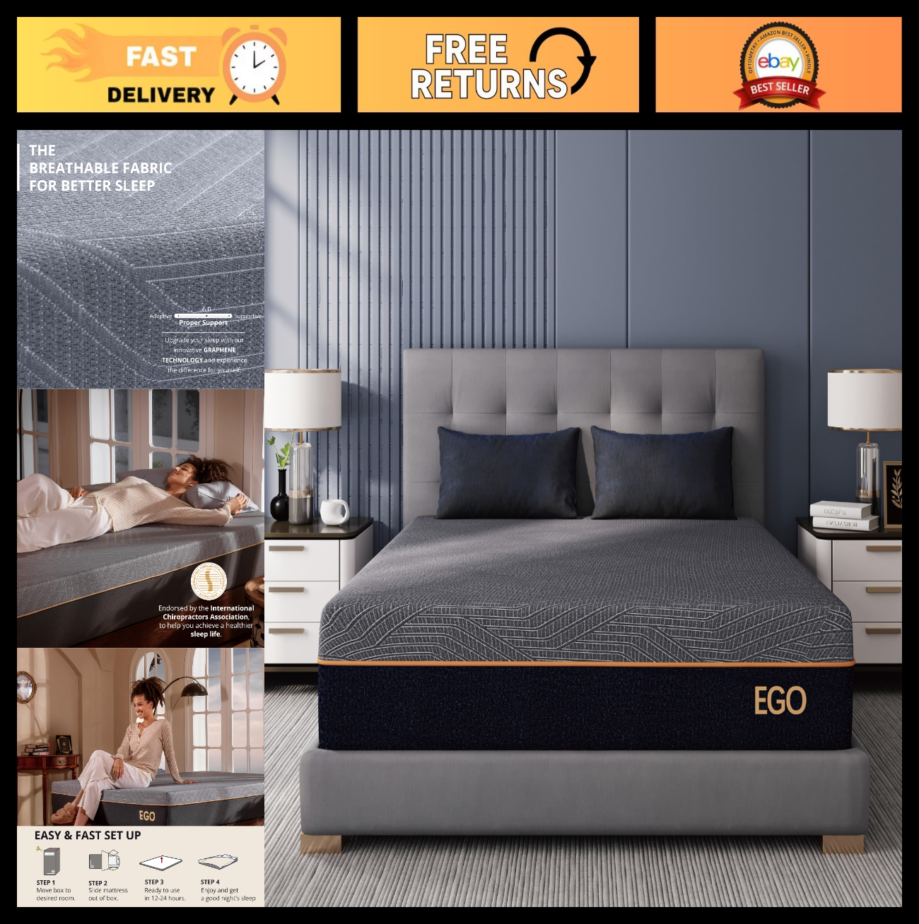 12" Medium Firm Memory Foam Mattress   Back Pain Relief, Copper Gel, CertiPUR US0