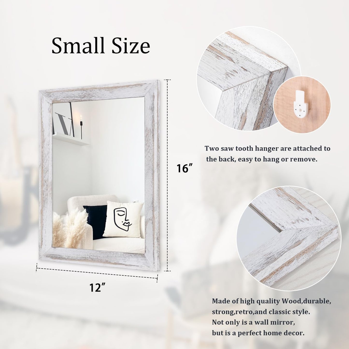 Rustic Wood Framed Wall Mirror - Decorative Hanging Mirror for Farmhouse, Bedroo2