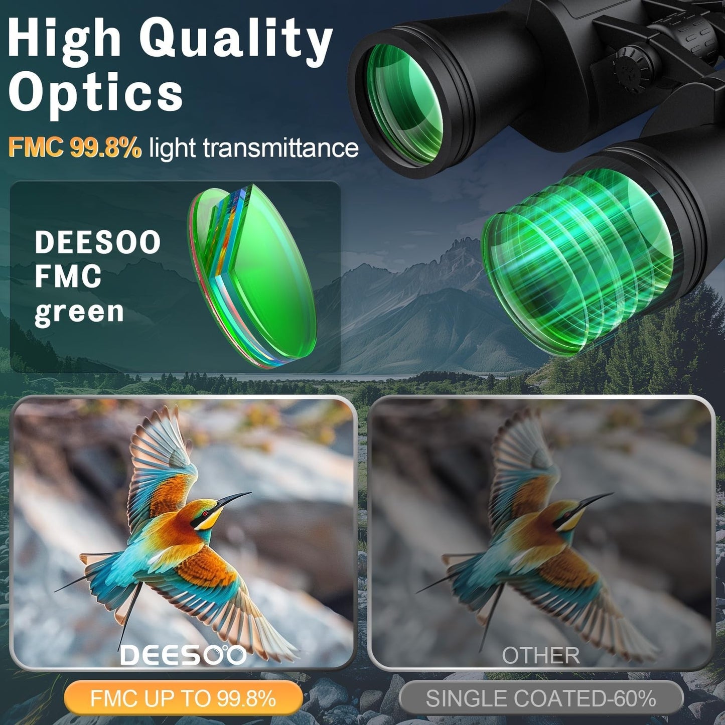 High-Powered 20x52 Binoculars - HD Low Light Vision for Bird Watching, Hunting &3