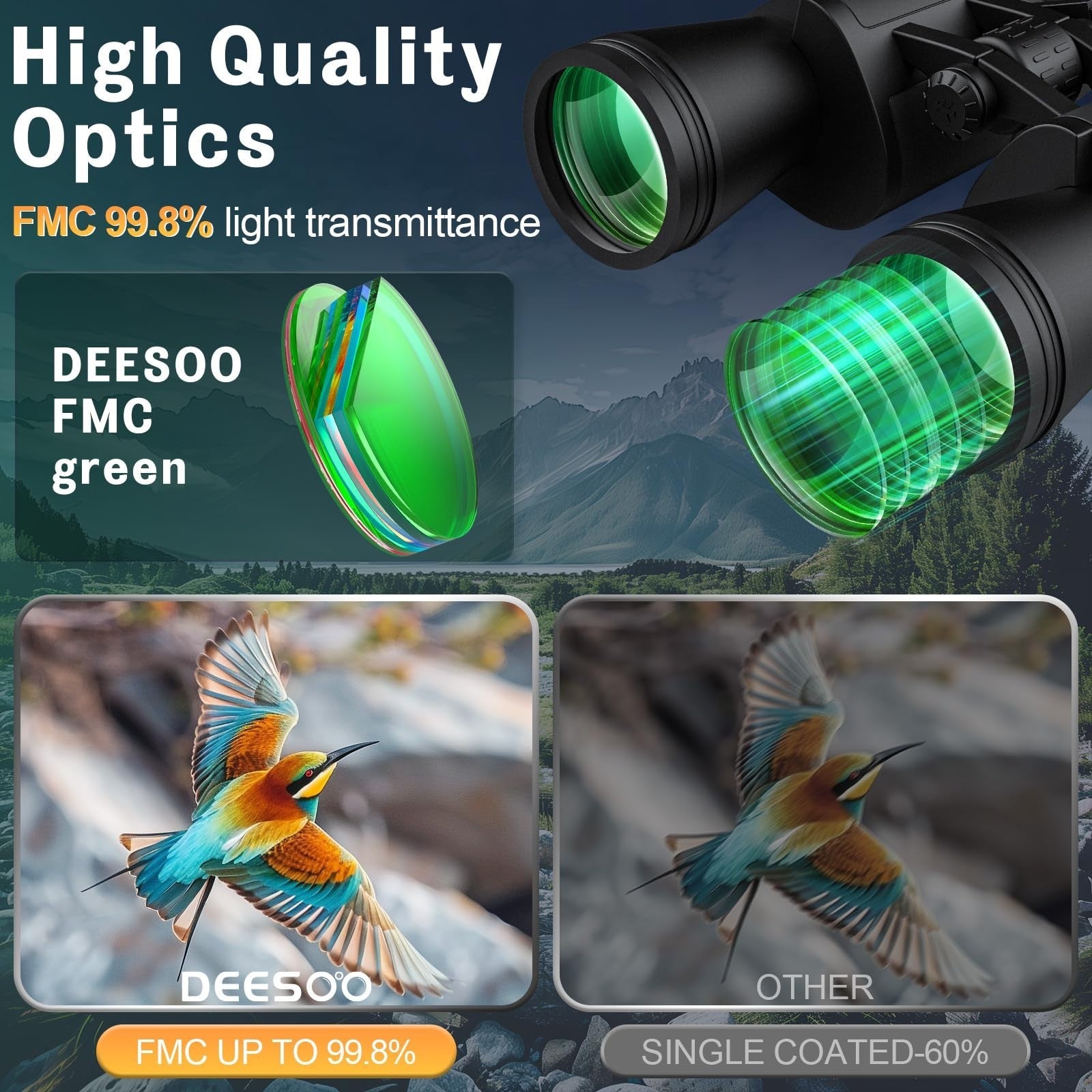 High-Powered 20x52 Binoculars - HD Low Light Vision for Bird Watching, Hunting &3