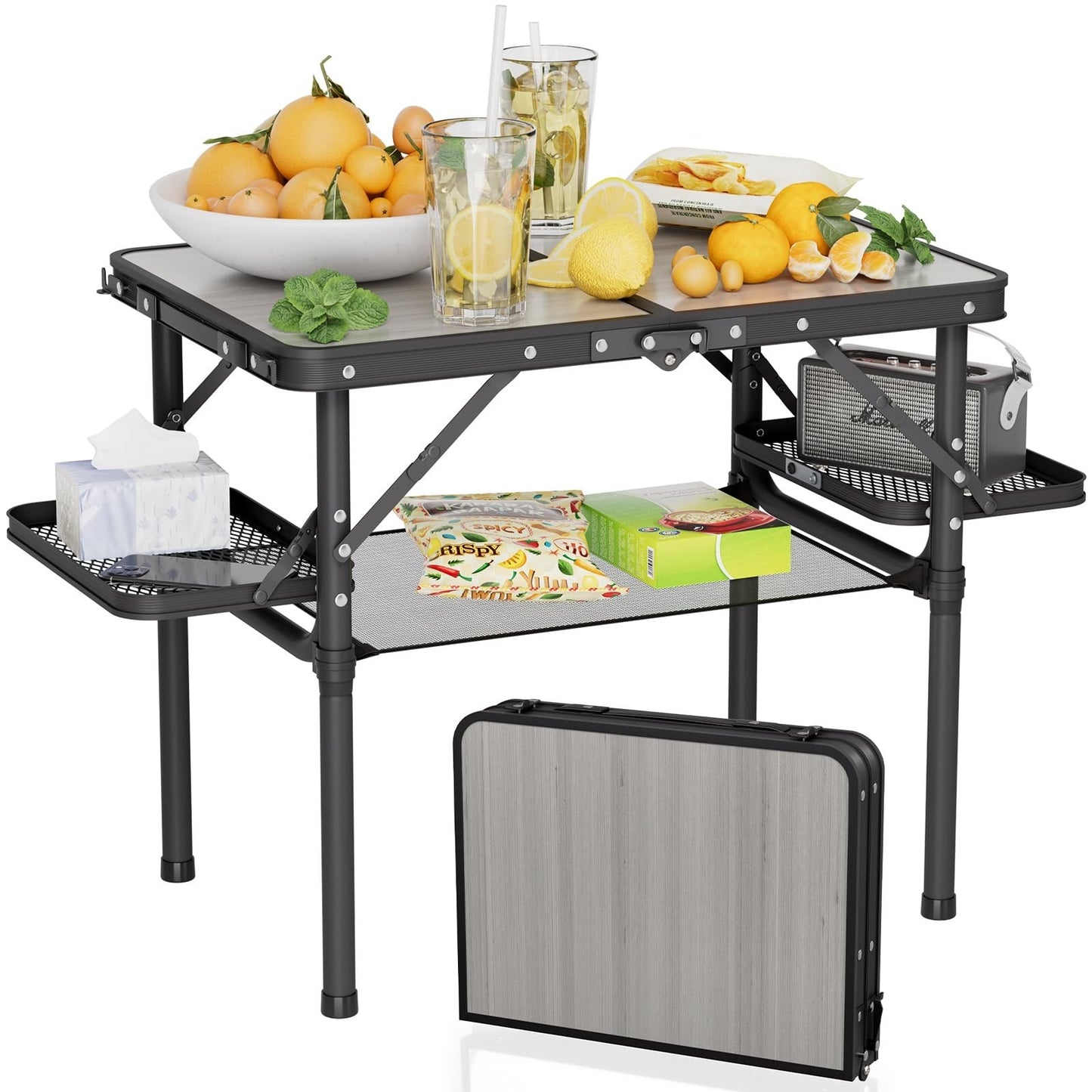 Portable Folding Camping Table 2ft - Lightweight Picnic Desk with Storage Racks1