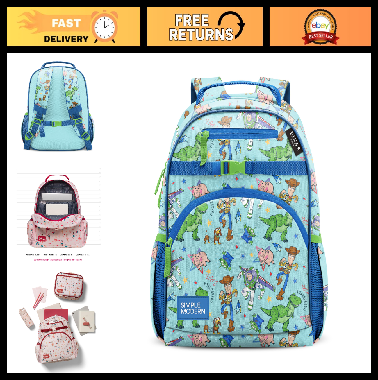 Toy Story Kids Backpack 18L for School, Boys & Girls, Durable, Lightweight, Fun0