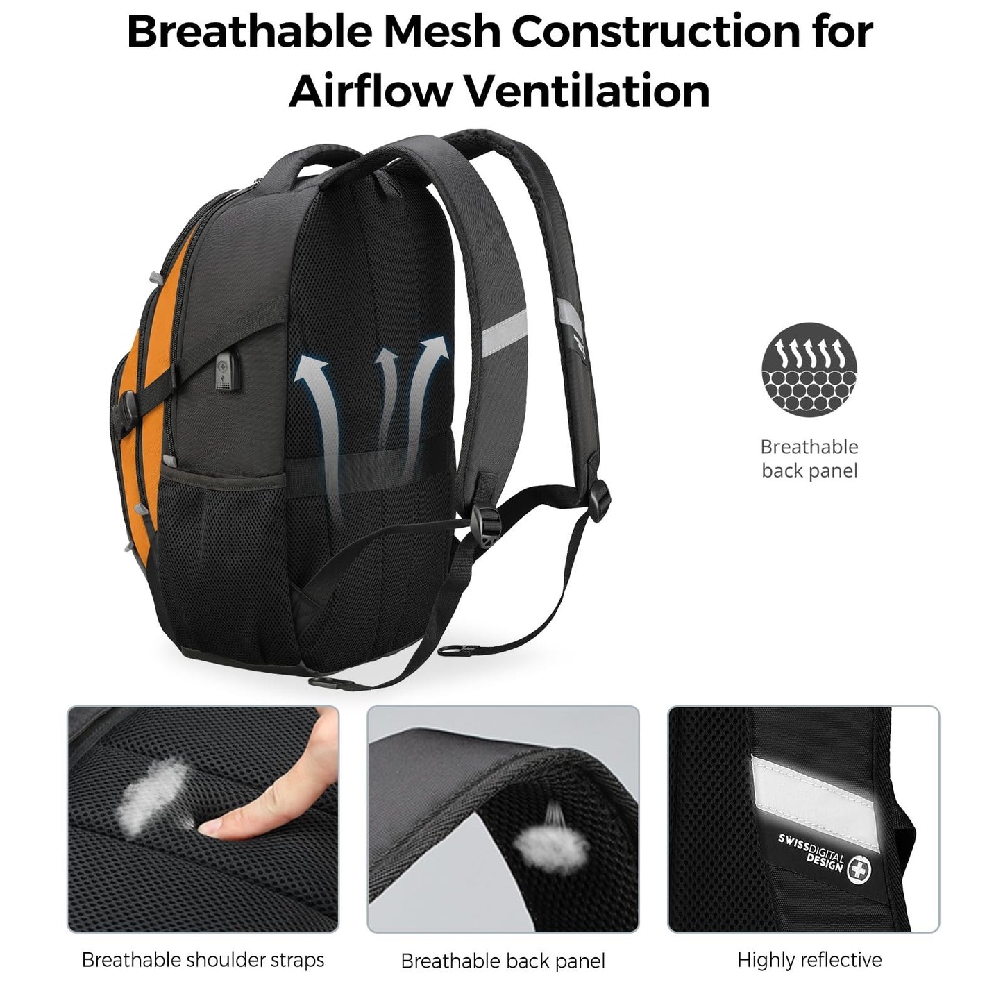 Stylish Laptop Backpack with USB Charging Port, Fits 15.6" Computer, 31L Travel5