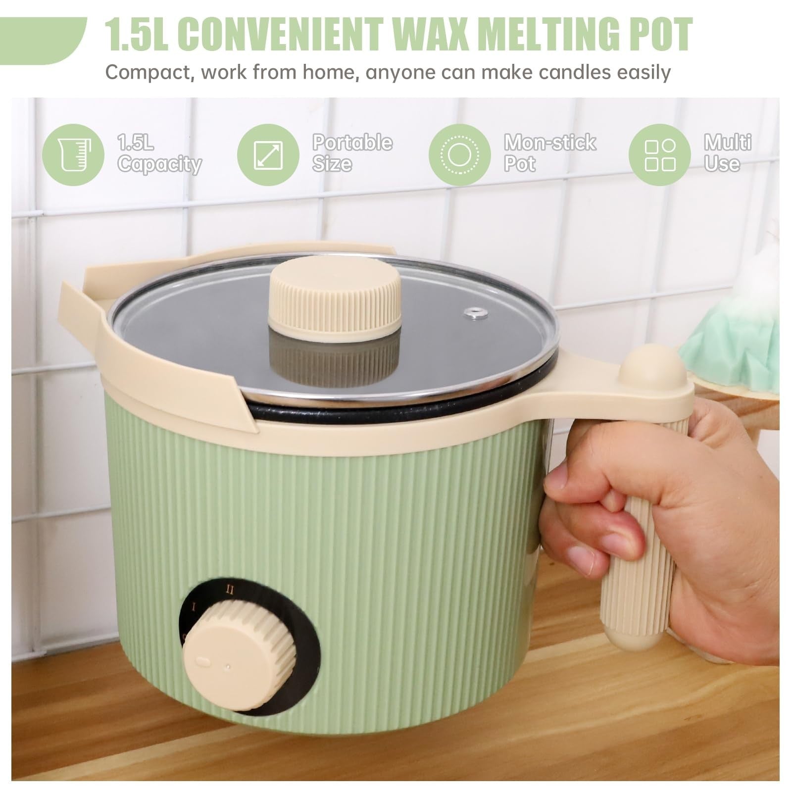 3Lbs Green Wax Melting Pot for Candle Making - Handheld, Non-Stick, Easy Pour2