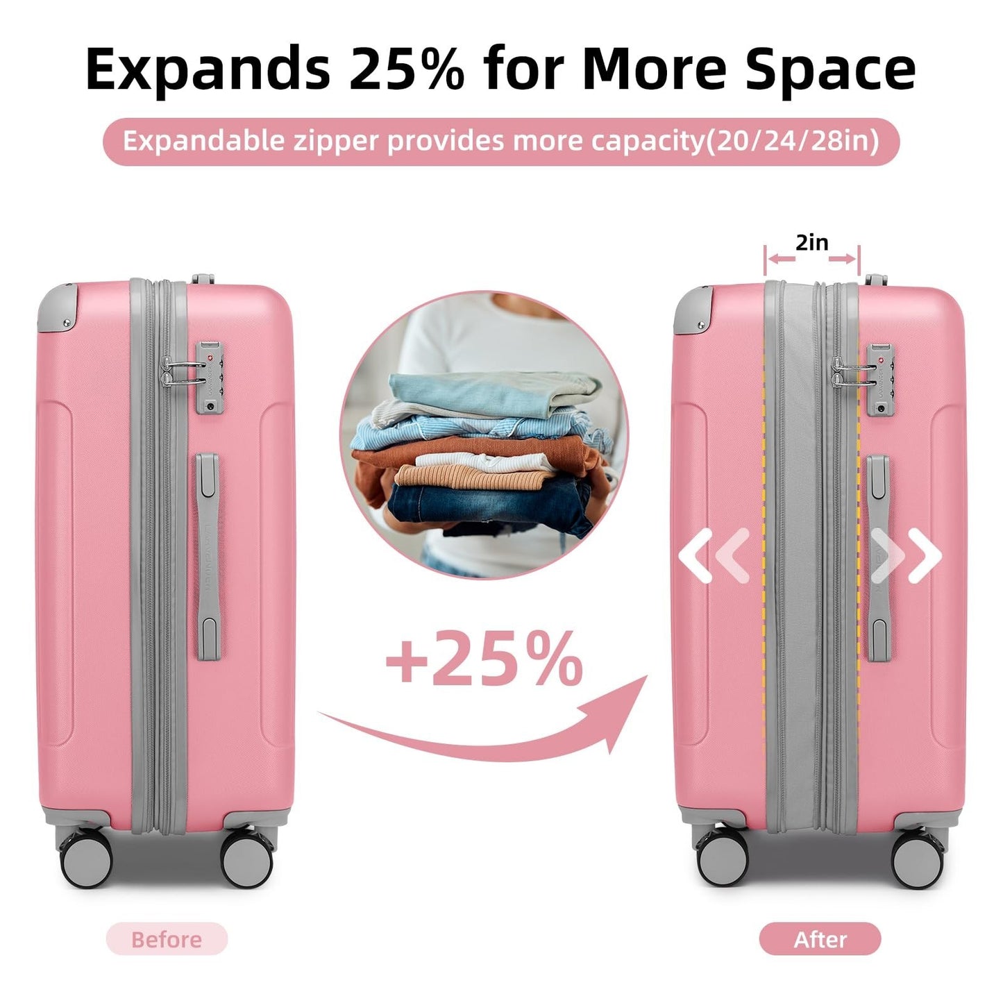 6-Piece Hardshell Luggage Set - Expandable Suitcases with Spinner Wheels, TSA Lo2