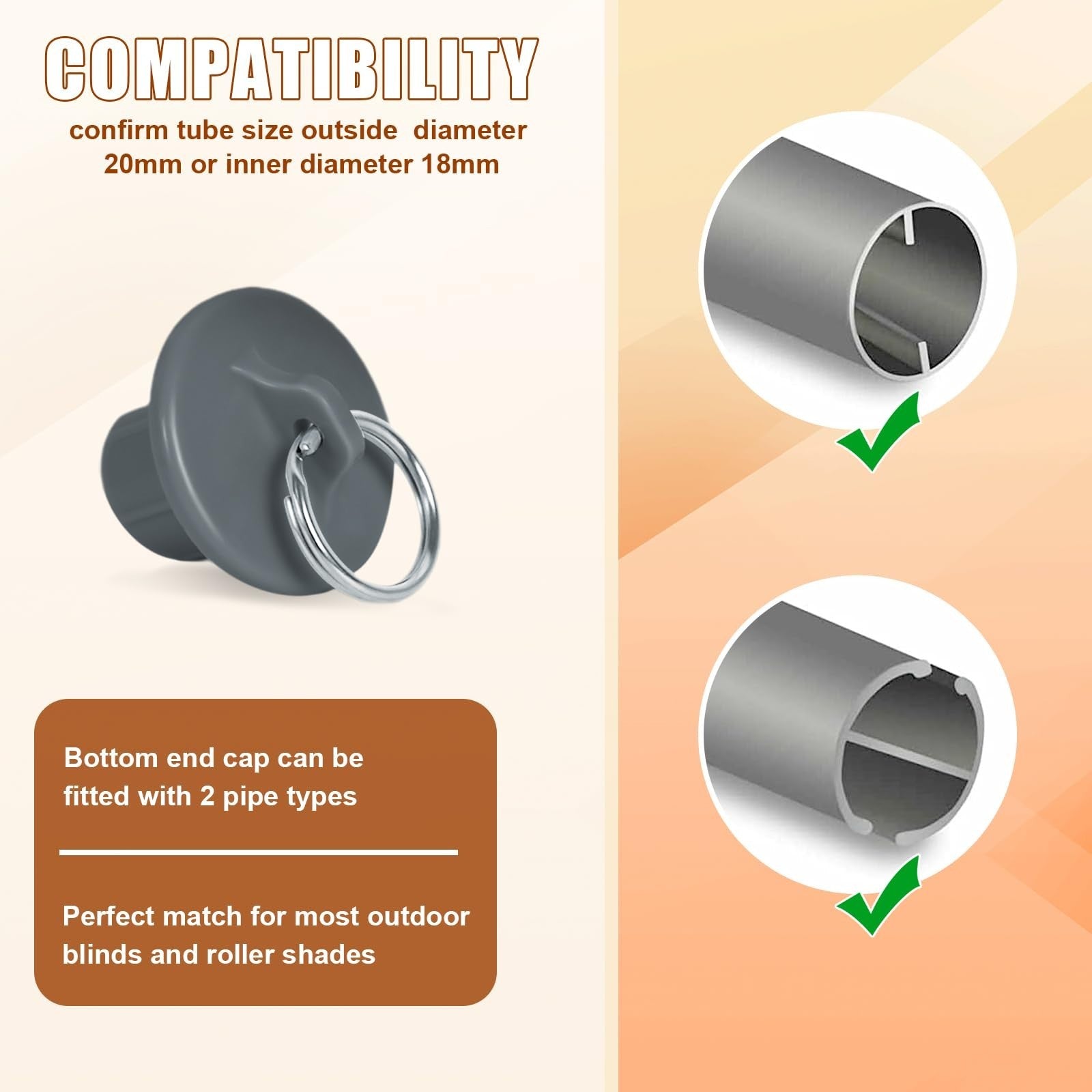 Outdoor Roller Shade Replacement Hardware Kit - Bungee & End Cap Tie Downs (2, G5