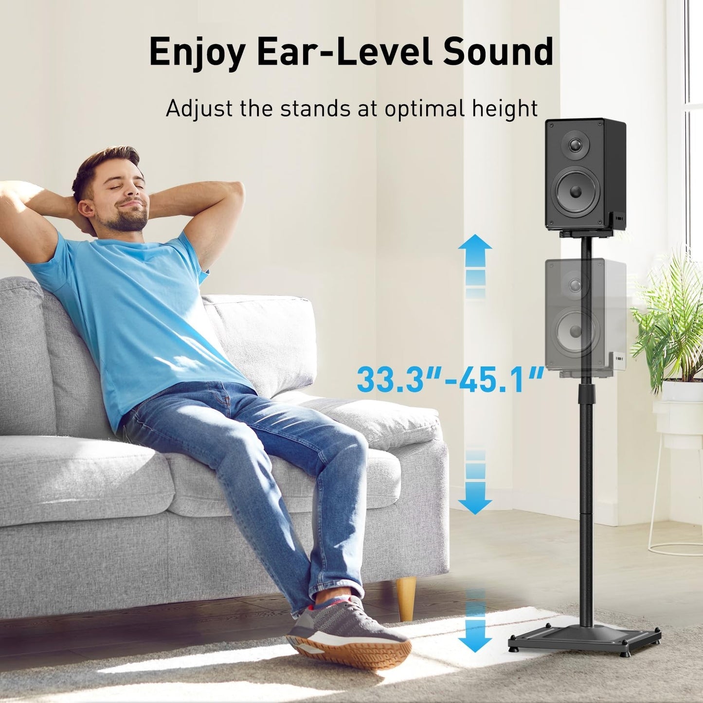 Universal Adjustable Speaker Stands for Surround Sound   33.3” to 45.1”, Floor M2