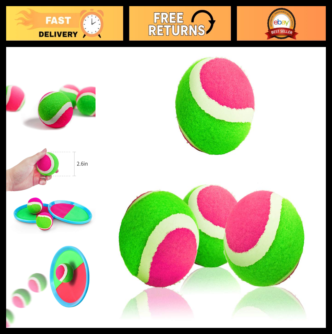 Sticky Balls Replacement Set   4 Pack, 2.6" Diameter, Ideal for Toss & Catch Gam0