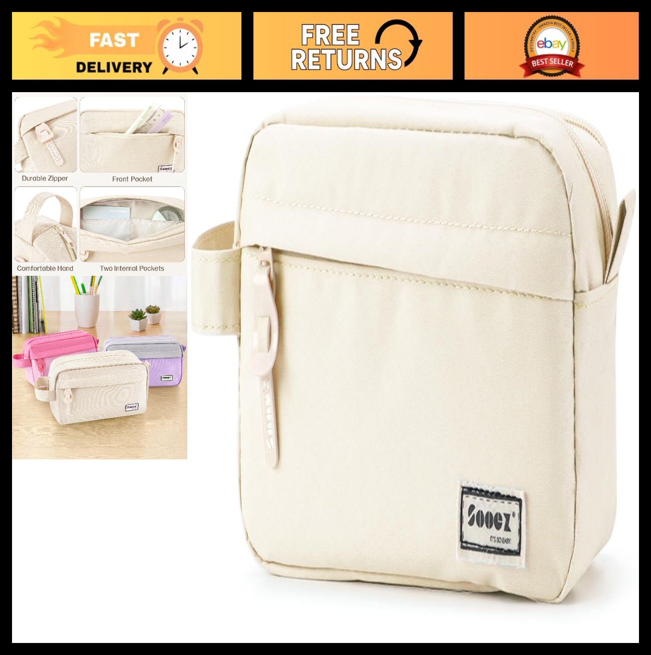 High Capacity Pencil Case   Large Pouch Organizer for School & Office Supplies0