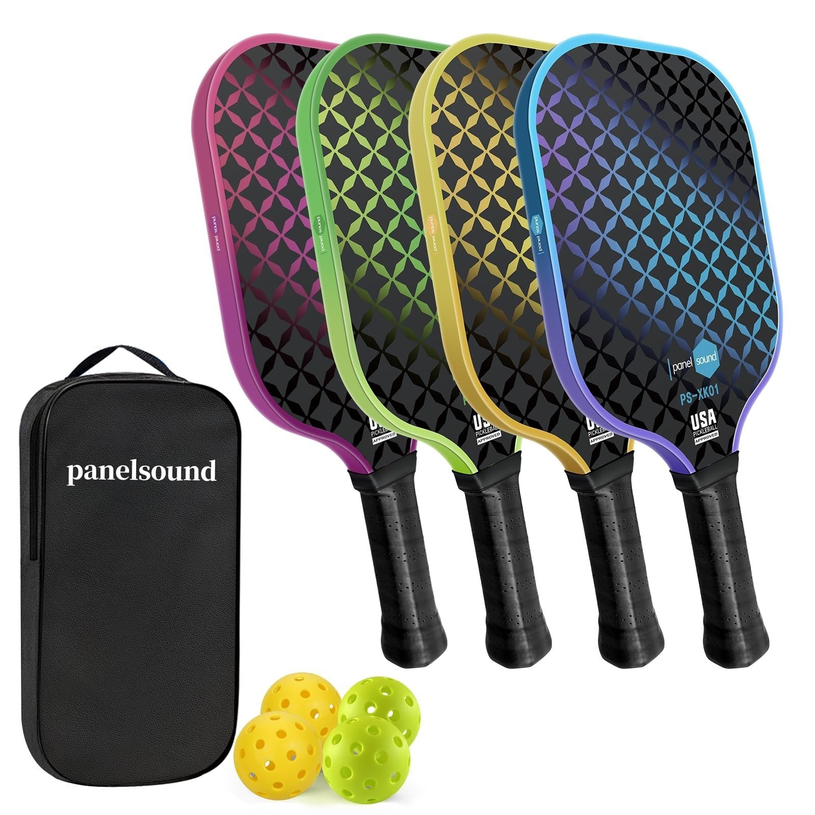 USAPA Approved Pickleball Paddle Set - 2 or 4 Rackets, Fiberglass, 4 Balls & Cas1