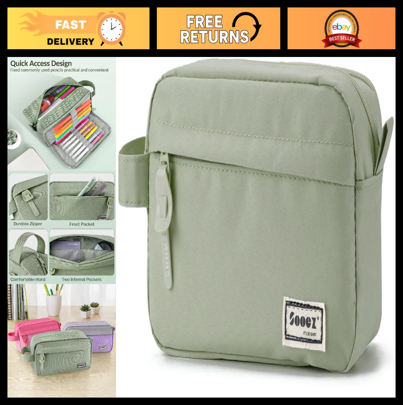 High Capacity Pencil Case   Large Pouch Organizer for School & Office Supplies0