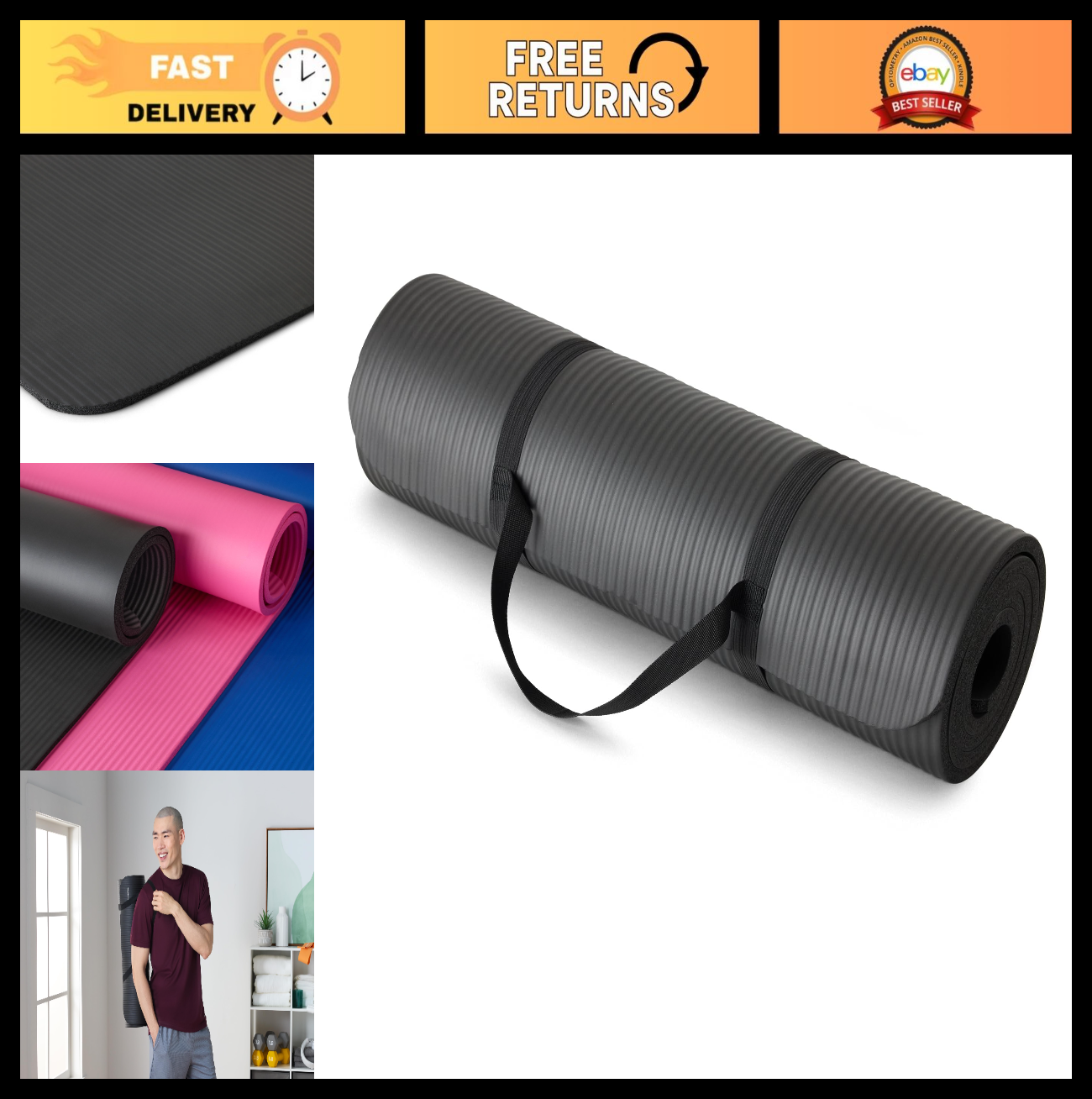 Extra Thick Yoga Mat with Carrying Strap   Non Slip, Durable, Fitness Accessory0