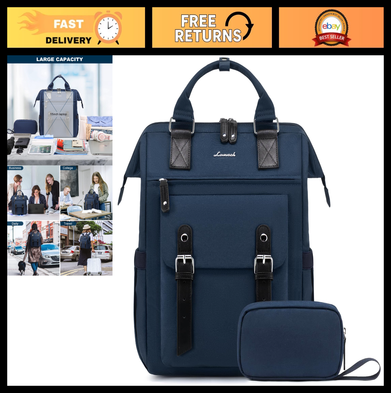 Stylish 15.6" Laptop Backpack for Women   Work, Travel, College, Commuter Bag, B0