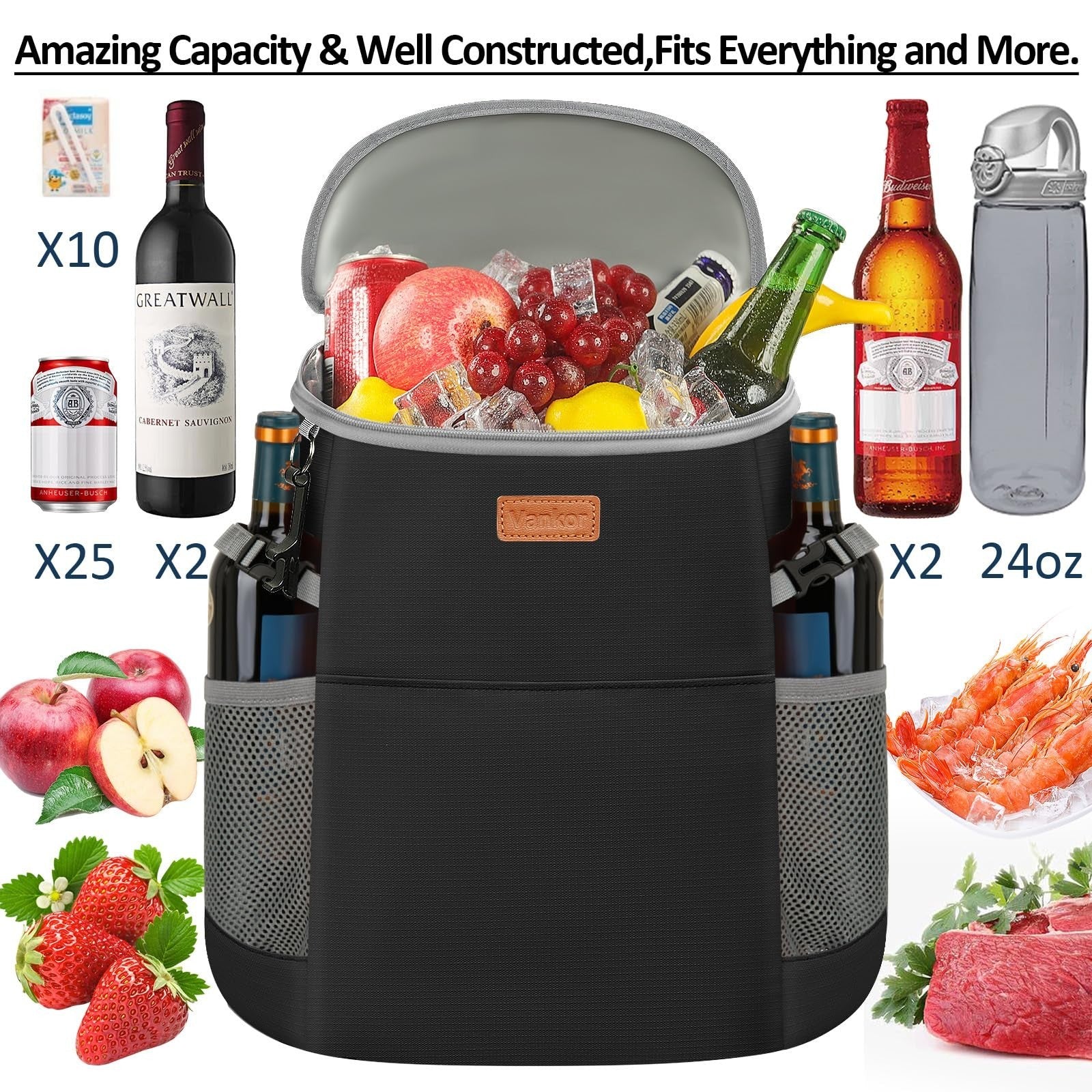Insulated Camping Cooler Backpack - Holds 30-45 Cans, Waterproof & Leak Proof fo4