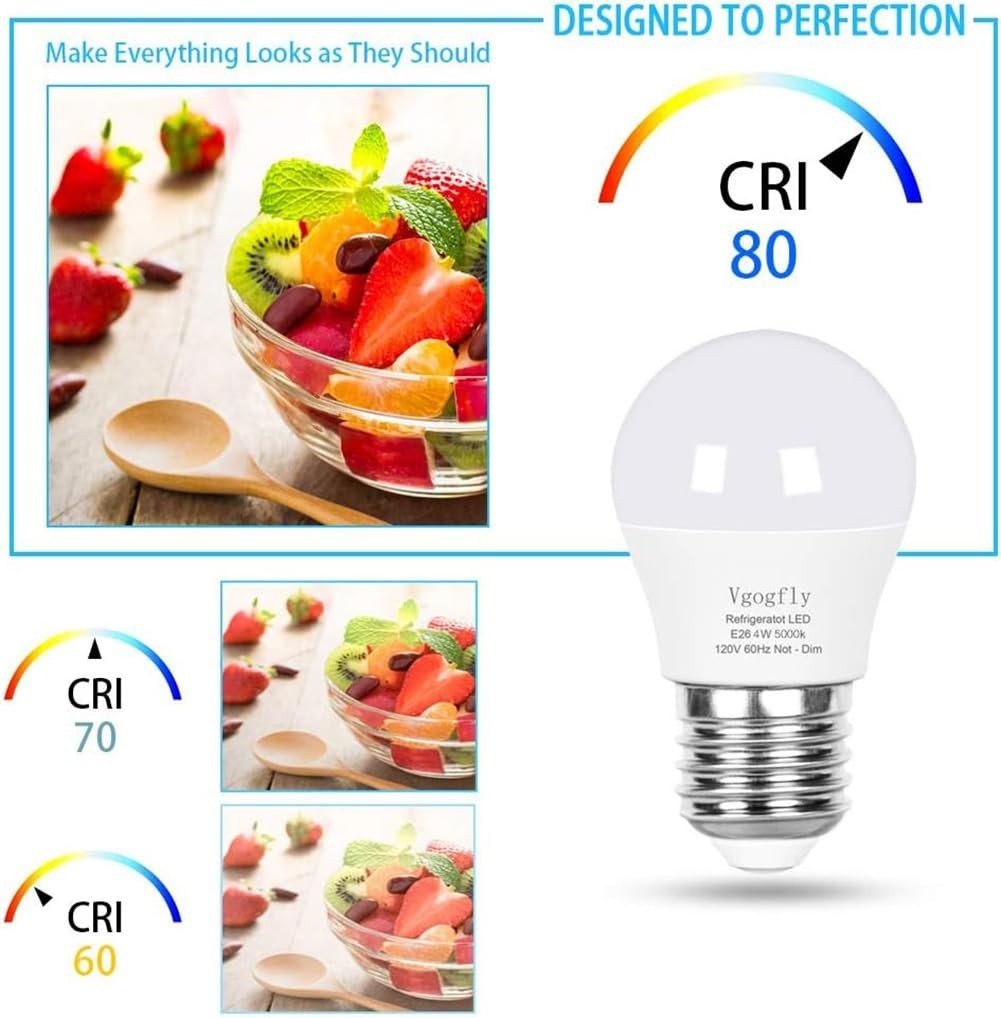 4W Cool White Refrigerator Freezer Bulb   5000K E26 Medium Base Replacement (2 P4