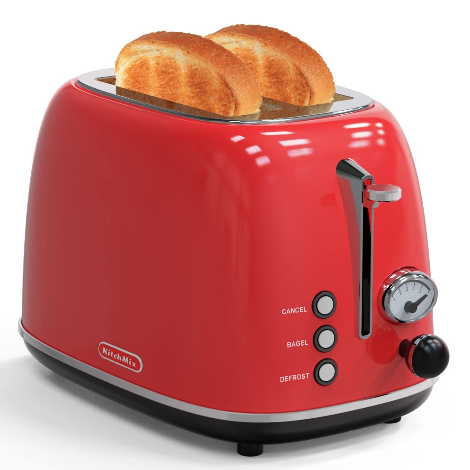 Retro Stainless Steel 2 Slice Toaster, 6 Settings, Extra Wide Slots, Bagel/Defro3