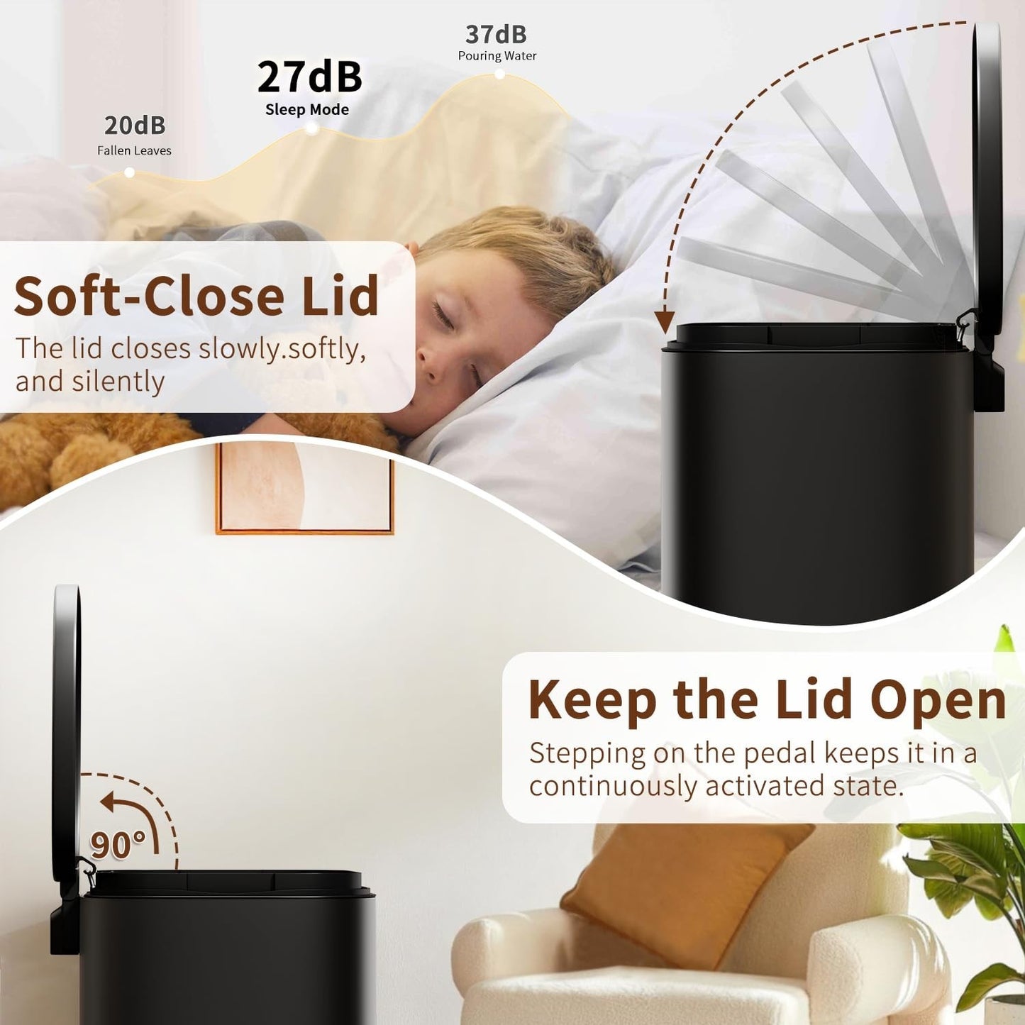 Stainless Steel Trash Can with Lid, Removable Inner Bucket, Foot Pedal, Soft Clo3