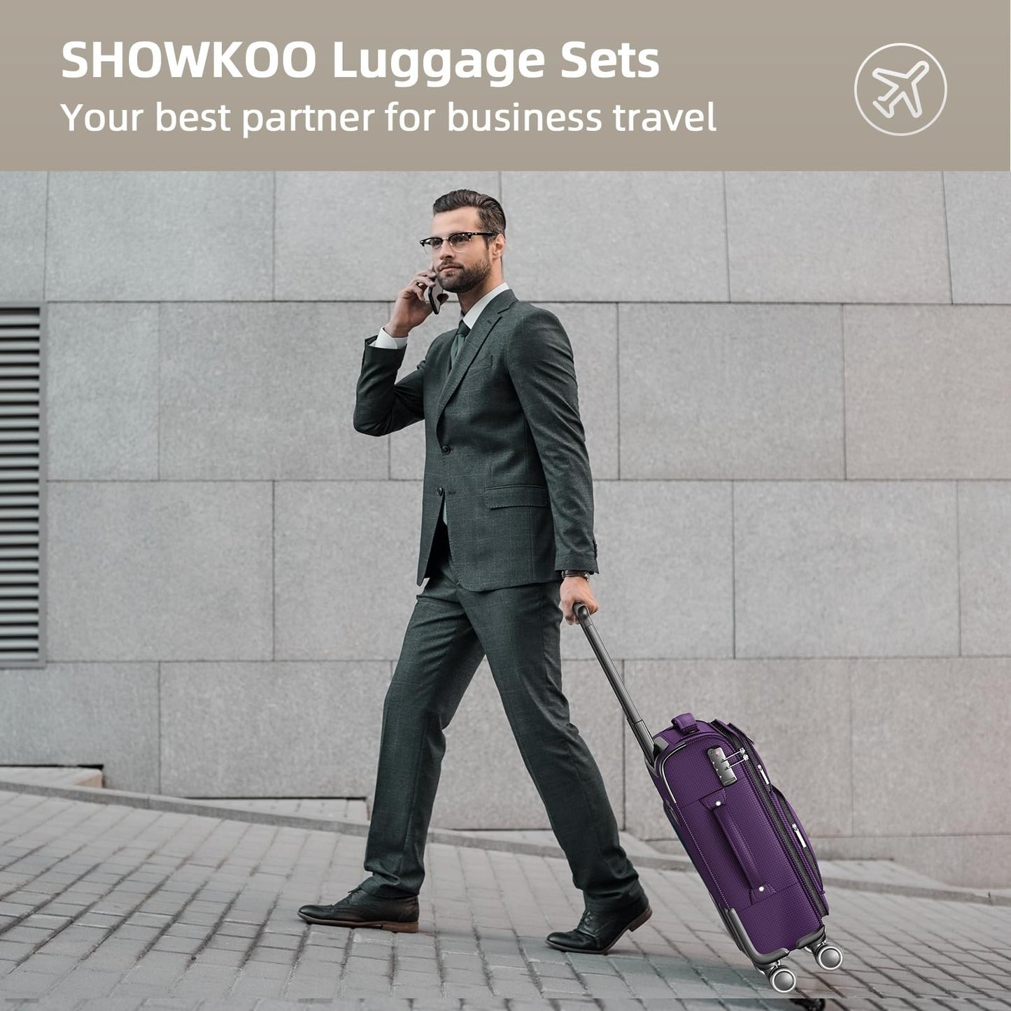 3-Piece Expandable Softside Luggage Set, Durable Oxford Fabric, 360° Spinner Whe2
