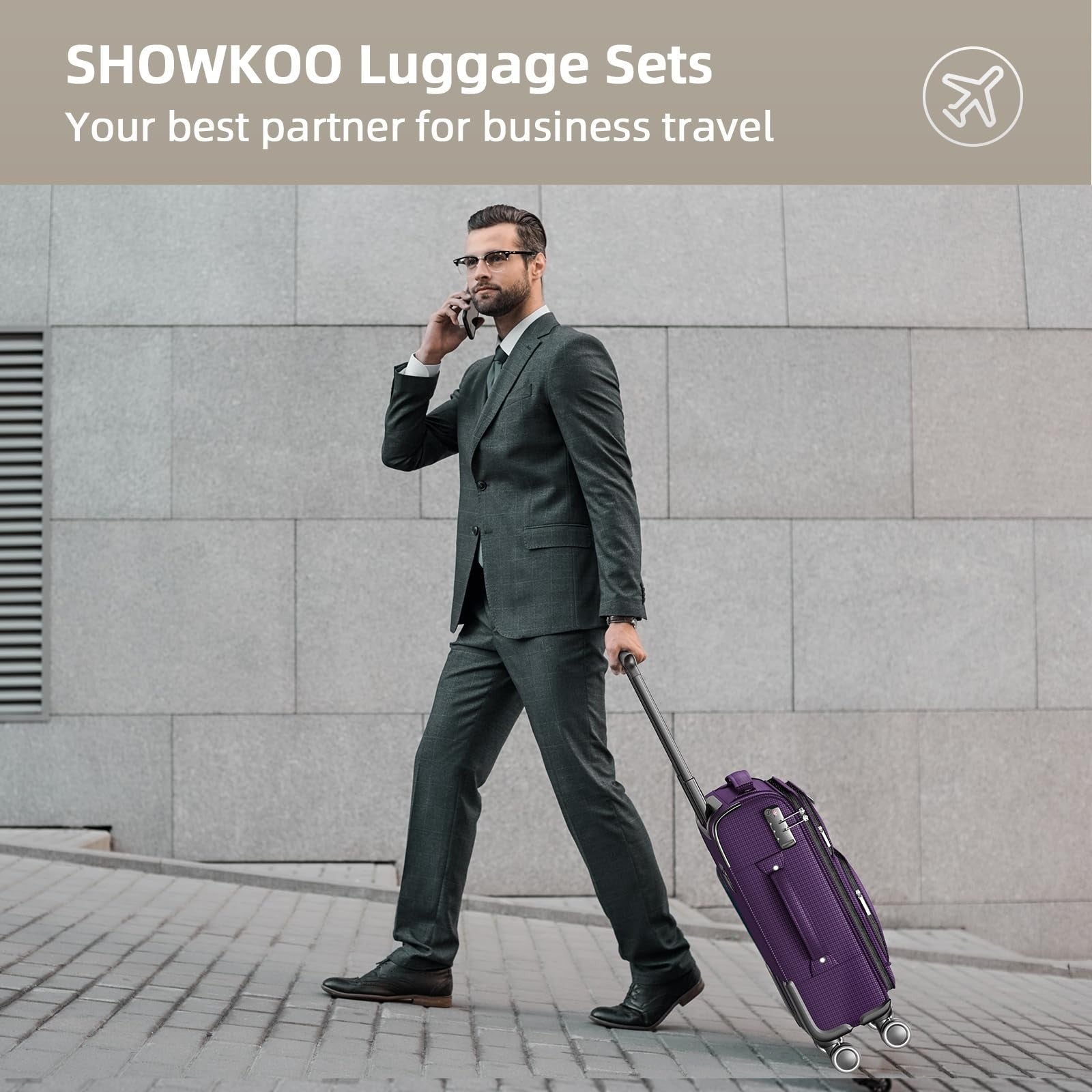 3-Piece Expandable Softside Luggage Set, Durable Oxford Fabric, 360° Spinner Whe2
