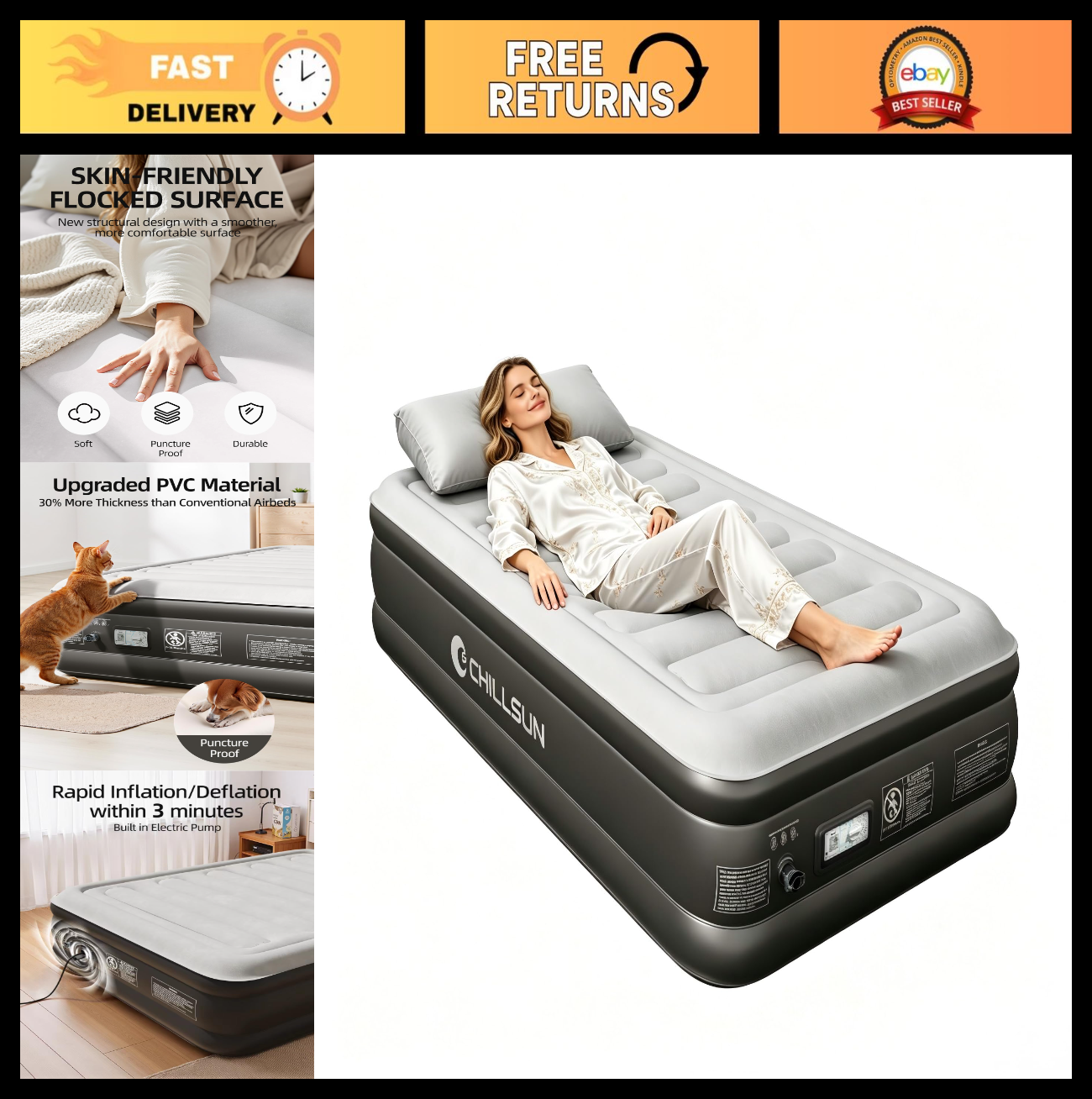 Twin Air Mattress with Built in Pump, Quick Self Inflation, Durable & Leak Proof0