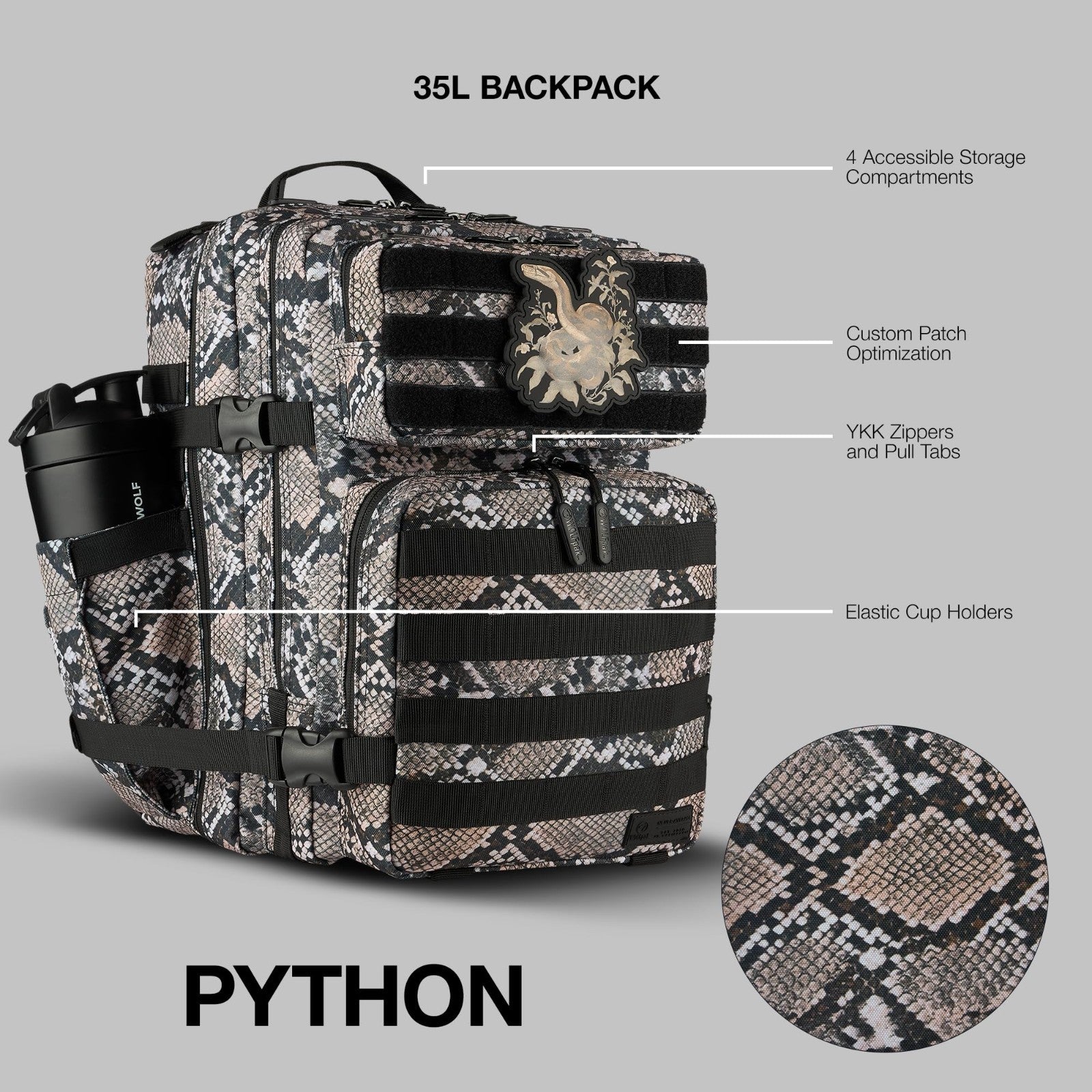 Durable 35L Waterproof Gym Backpack   1000D Oxford, MOLLE Webbing, Laptop Pocket2