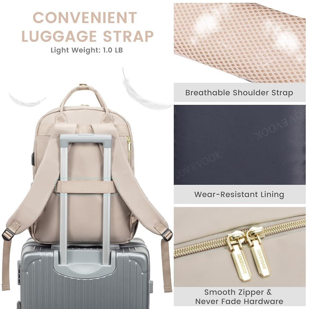 Stylish Water Resistant Laptop Backpack for Women, USB Charging, Travel Work Bag3