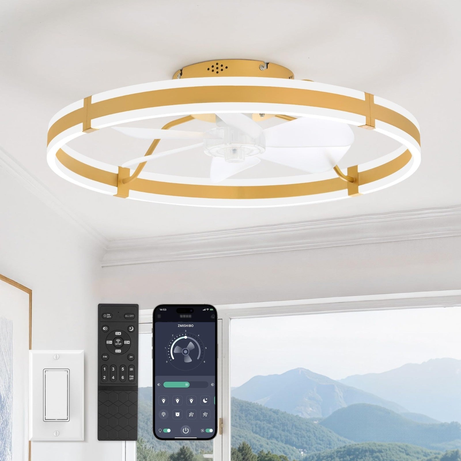 Low Profile 24" Ceiling Fan with Lights & Remote, Dimmable LED, Quiet Motor, Rev0
