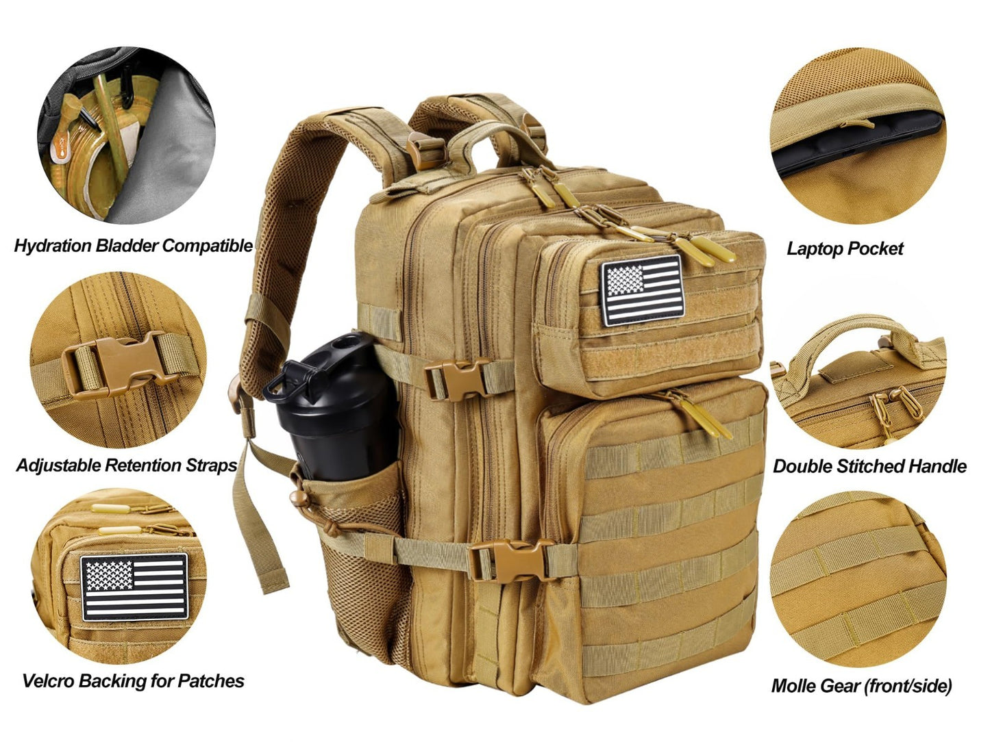 Tactical Military Backpack 25L/35L   Army Assault Pack, Small Rucksack with Wate4