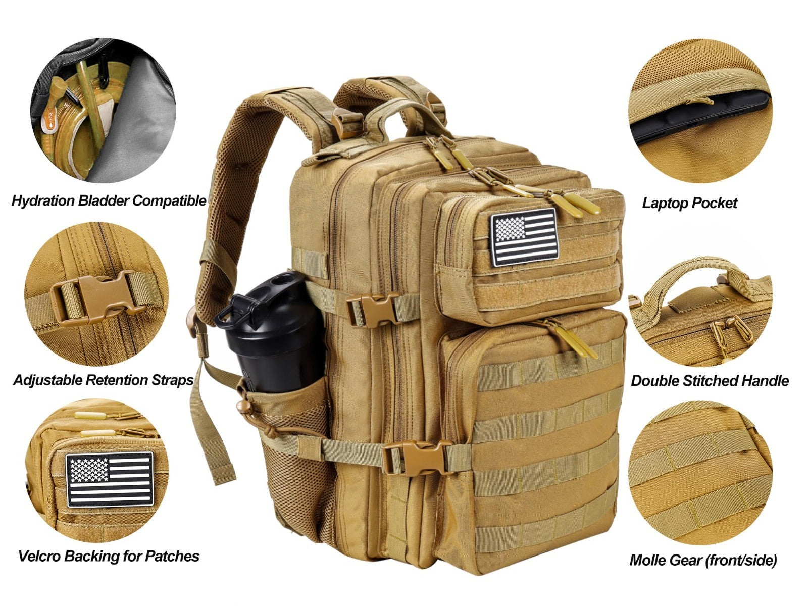 Tactical Military Backpack 25L/35L   Army Assault Pack, Small Rucksack with Wate4