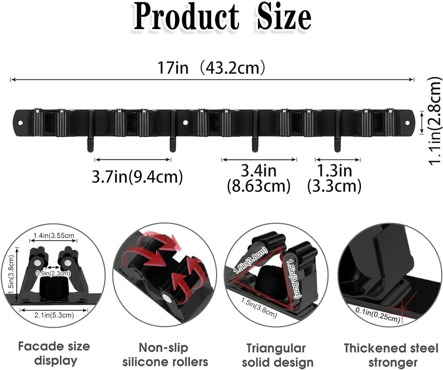 Wall Mount Broom Holder with 5 Racks & 4 Hooks - Mop & Broom Organizer Storage2