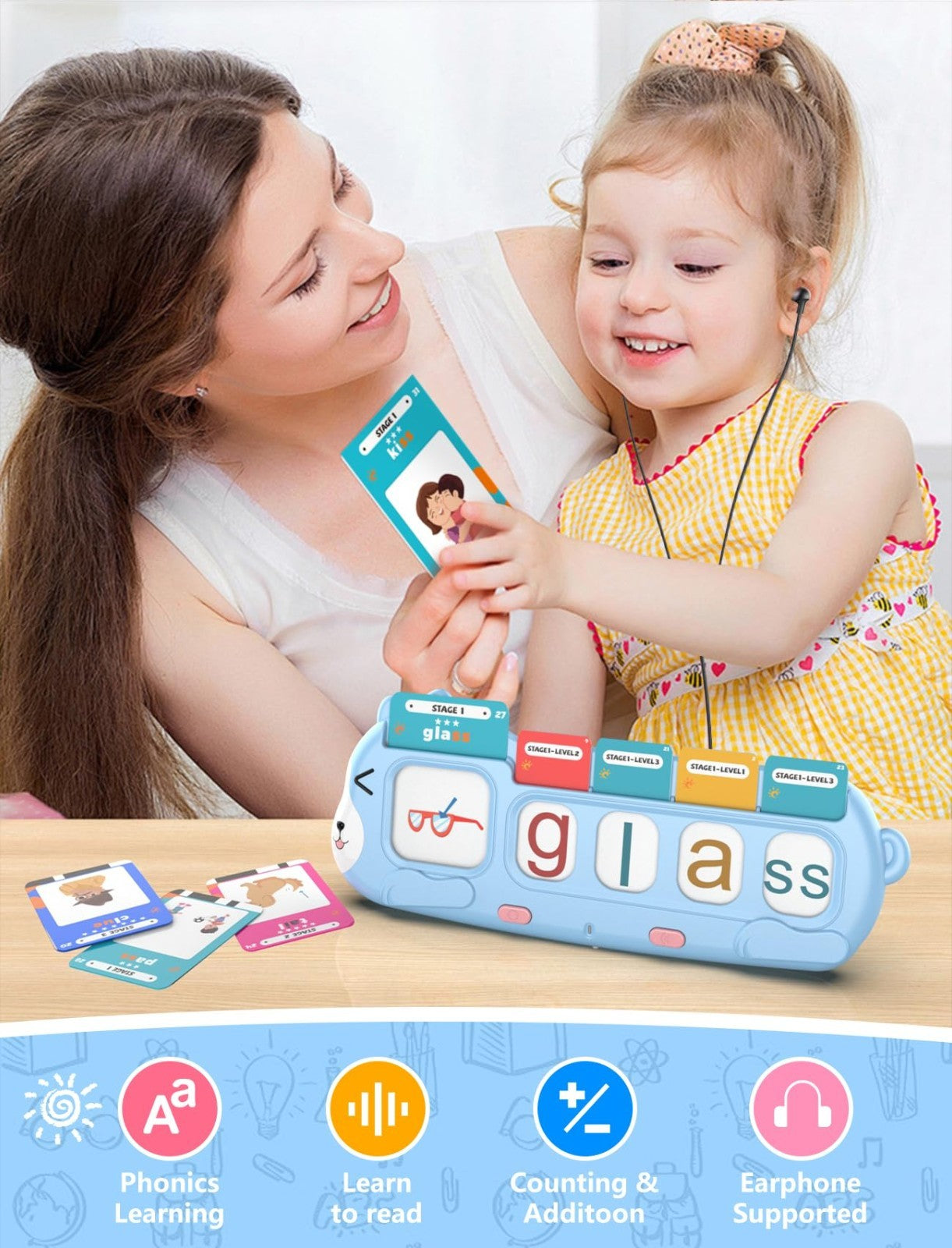 Phonics Learning Toy for Kids - Talking Flash Cards, Sound Machine, Math & Readi6