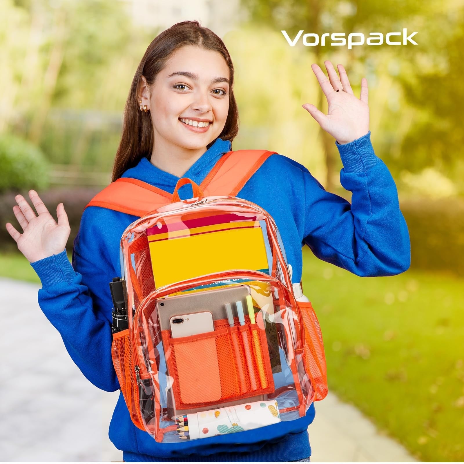 Clear PVC Backpack, Heavy Duty Transparent Bag with Reinforced Straps, Large Cap2