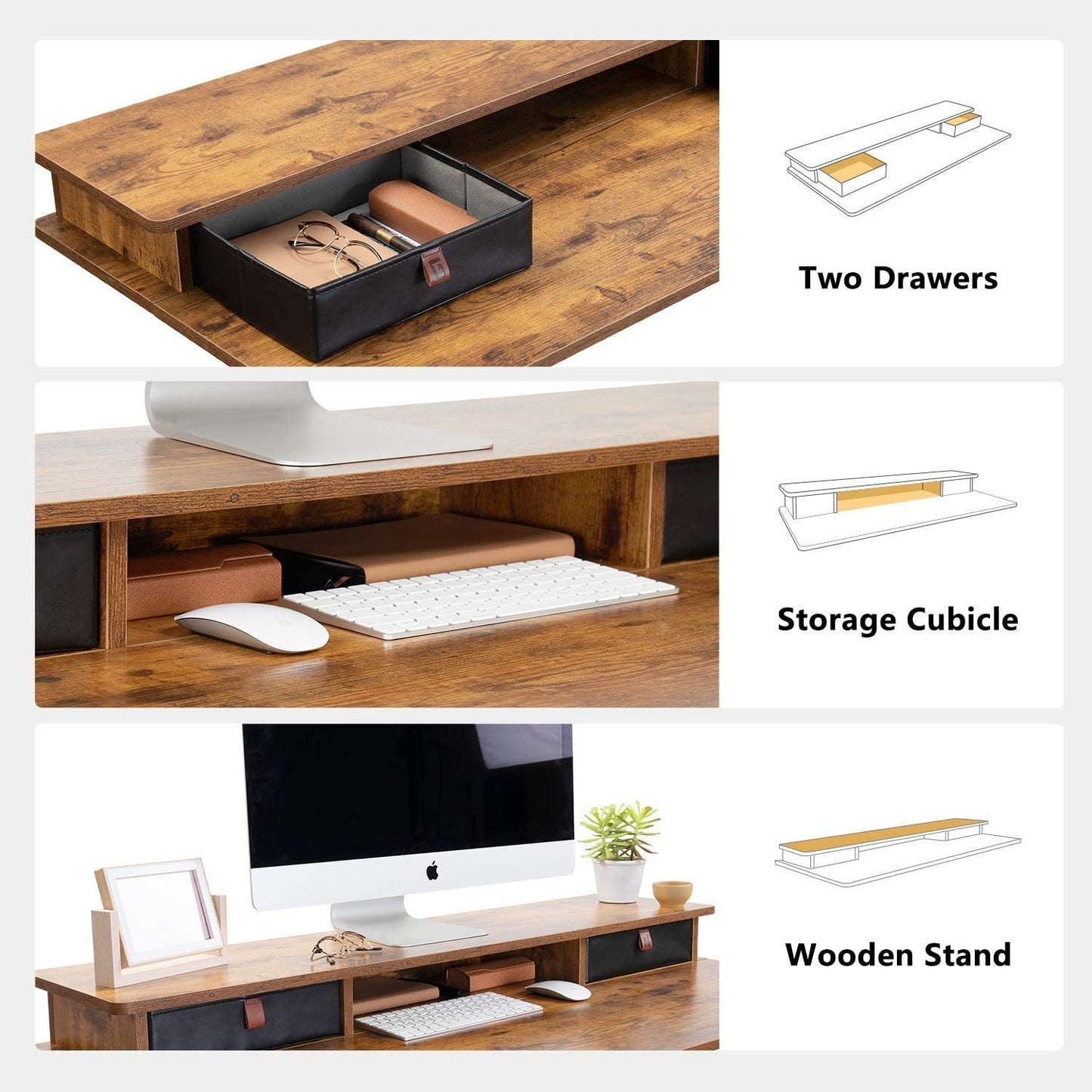 Height Adjustable Electric Standing Desk 48x24 with Double Drawer & Storage Shel3