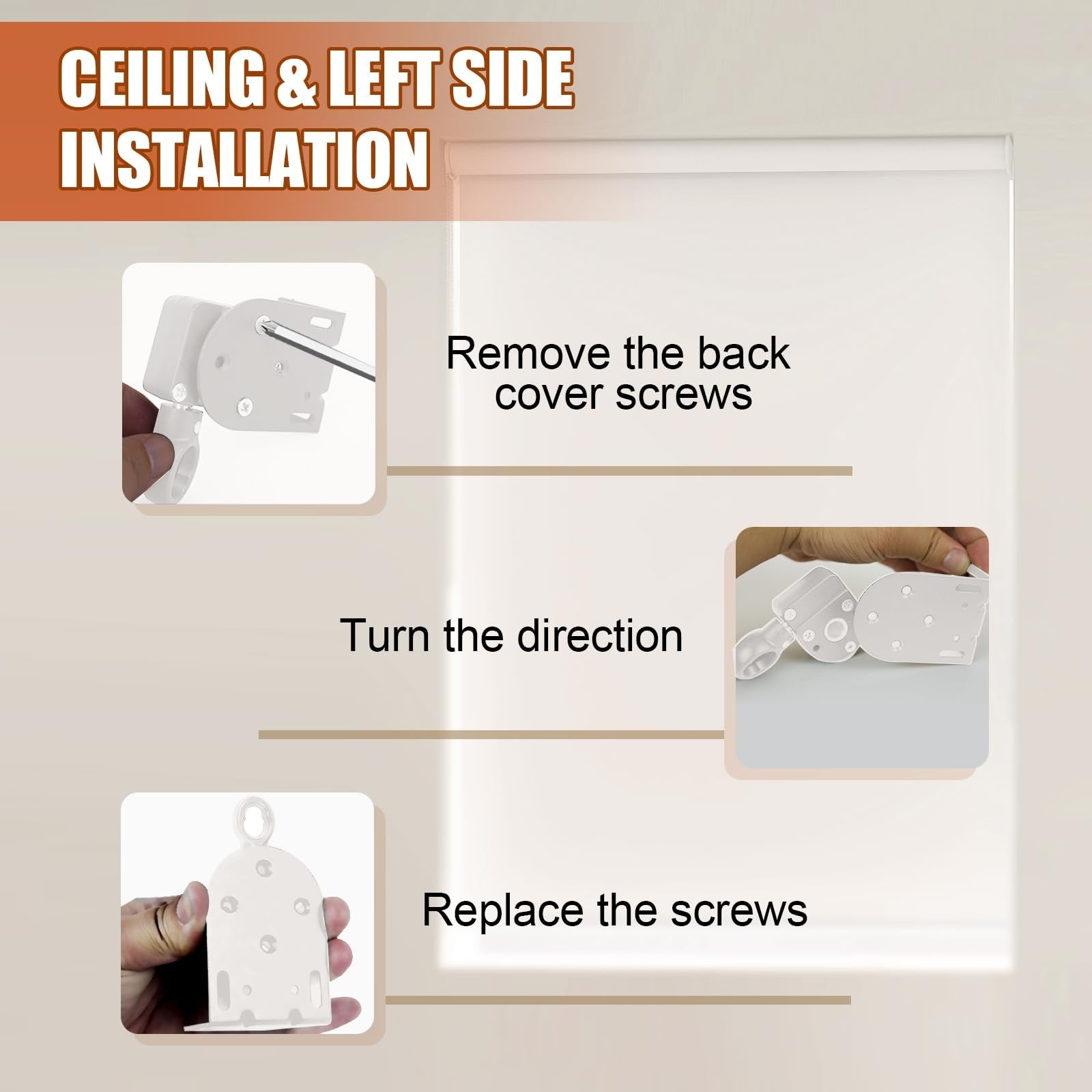 Cordless Crank Kit for Roller Blinds, Outdoor Shade Mounting Bracket, White4