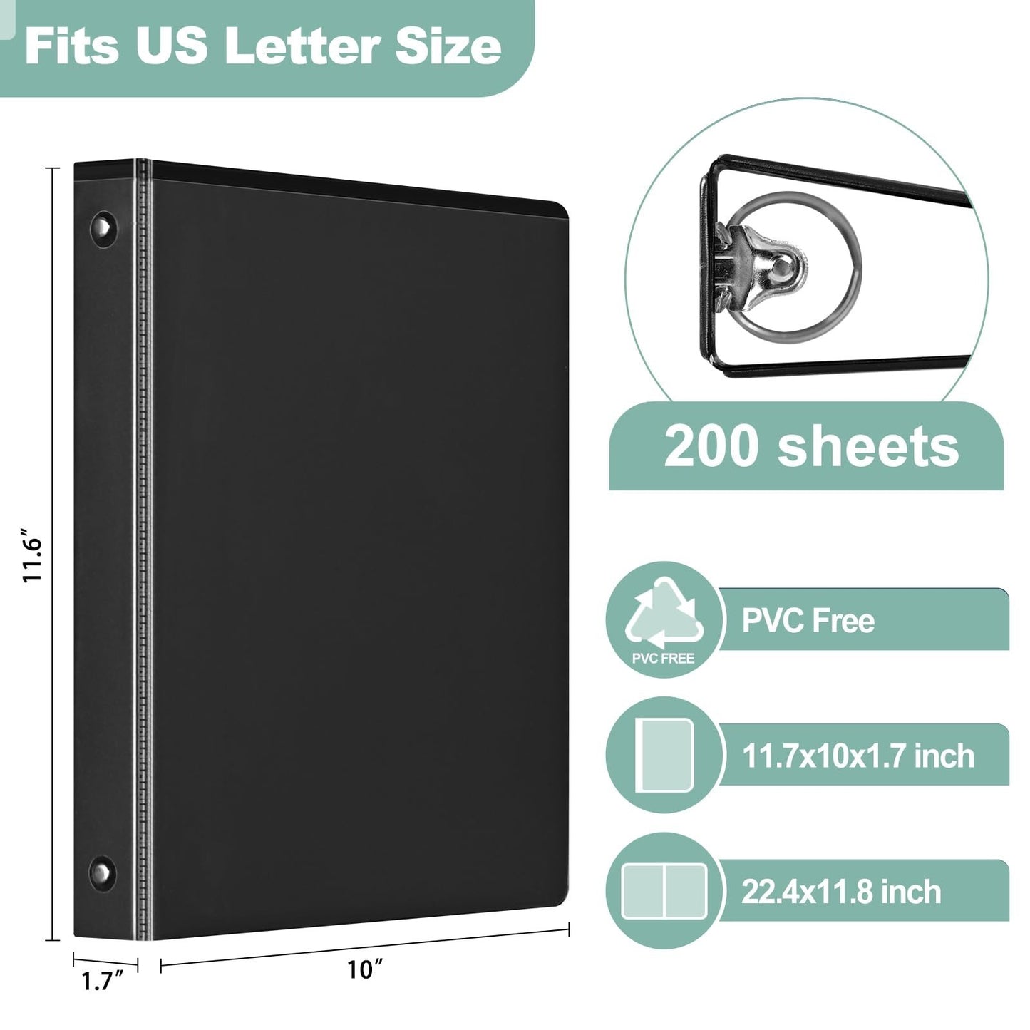 1-Inch 3-Ring Binder - Customizable Clear Cover for US Letter Size, 12 Pack2